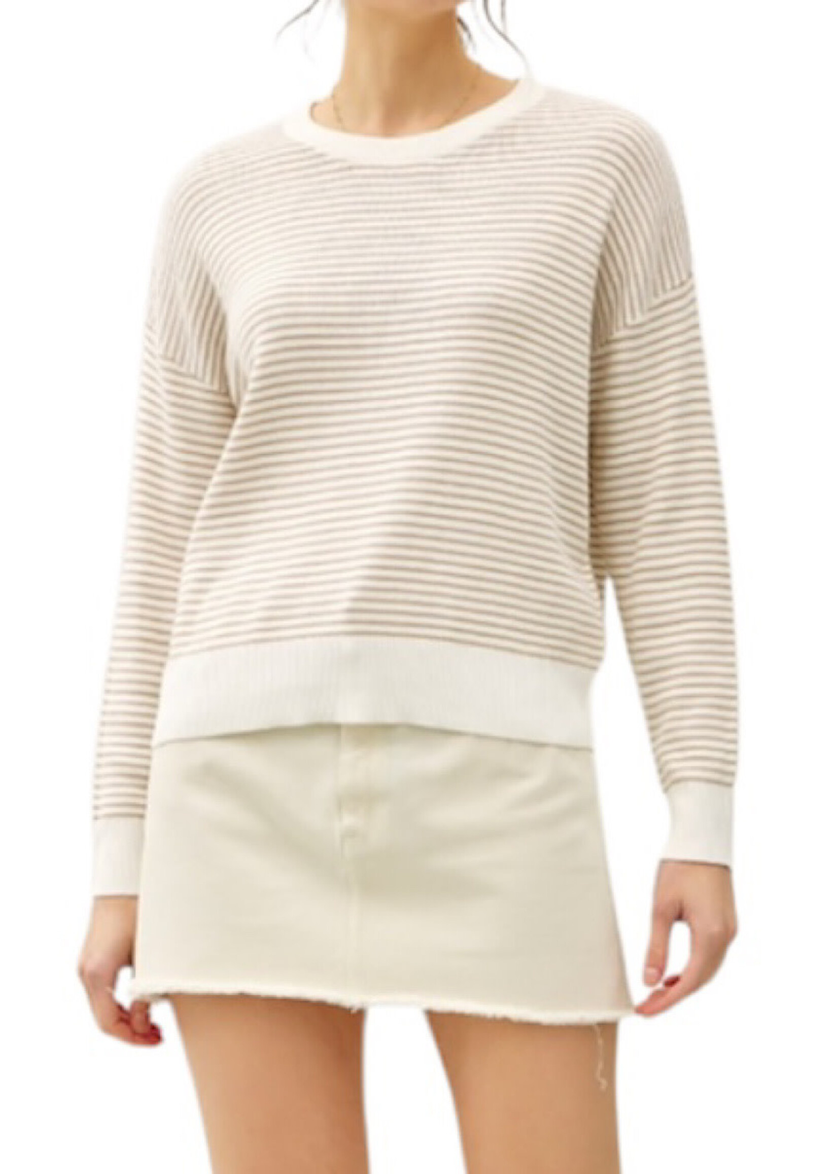 Taupe Lightweight Striped Long Sleeve Sweater