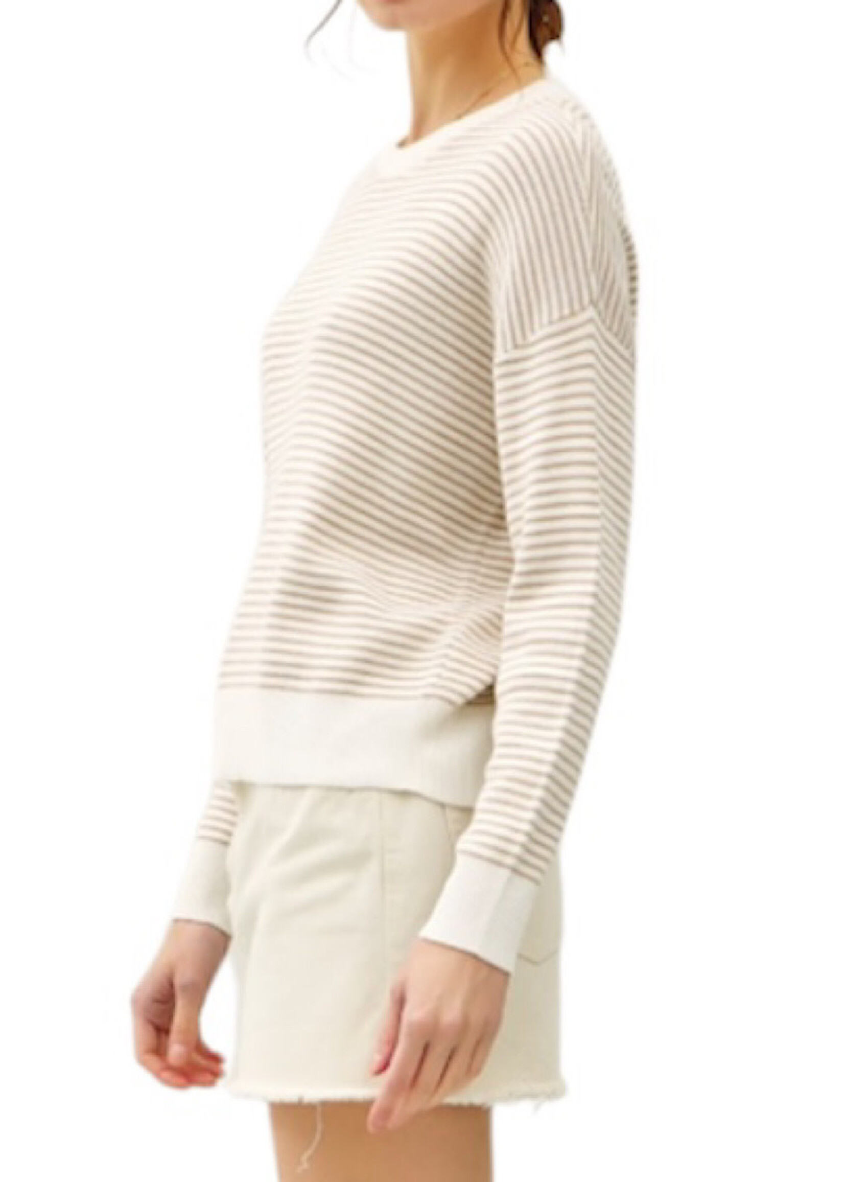 Taupe Lightweight Striped Long Sleeve Sweater