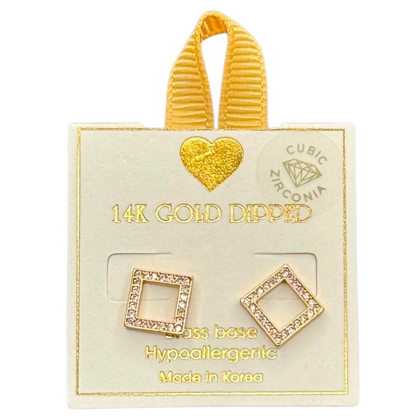 Yellow Ribbon Gold Dipped Rhinestone Earrings