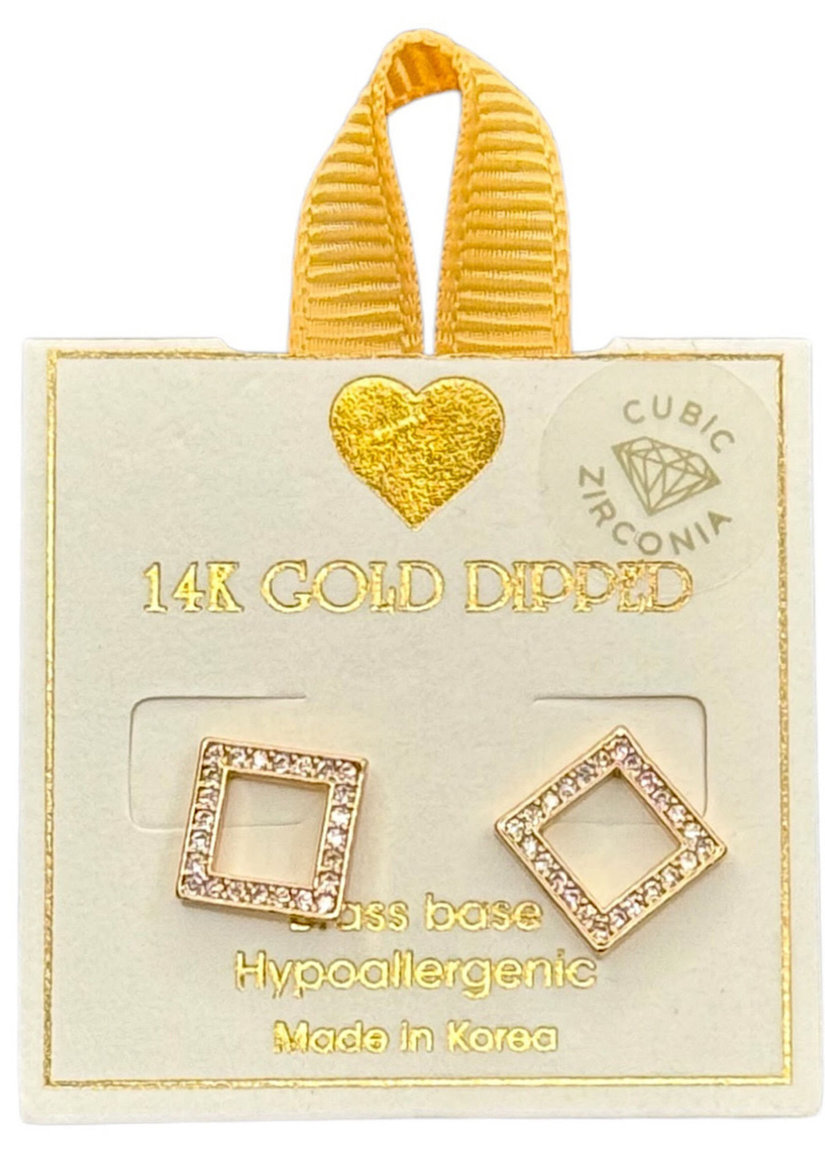 Yellow Ribbon Gold Dipped Rhinestone Earrings