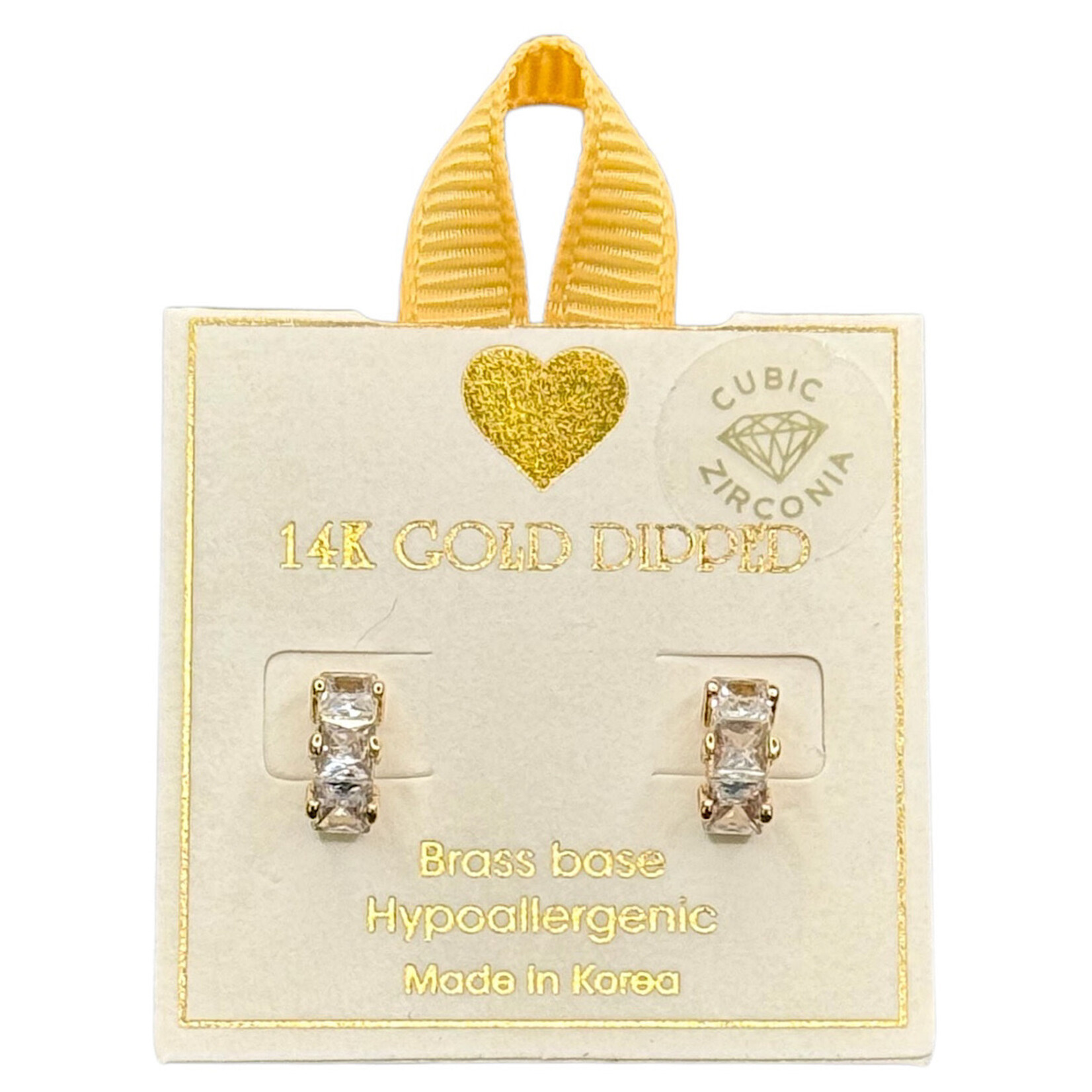 Yellow Ribbon Gold Dipped Rhinestone Earrings