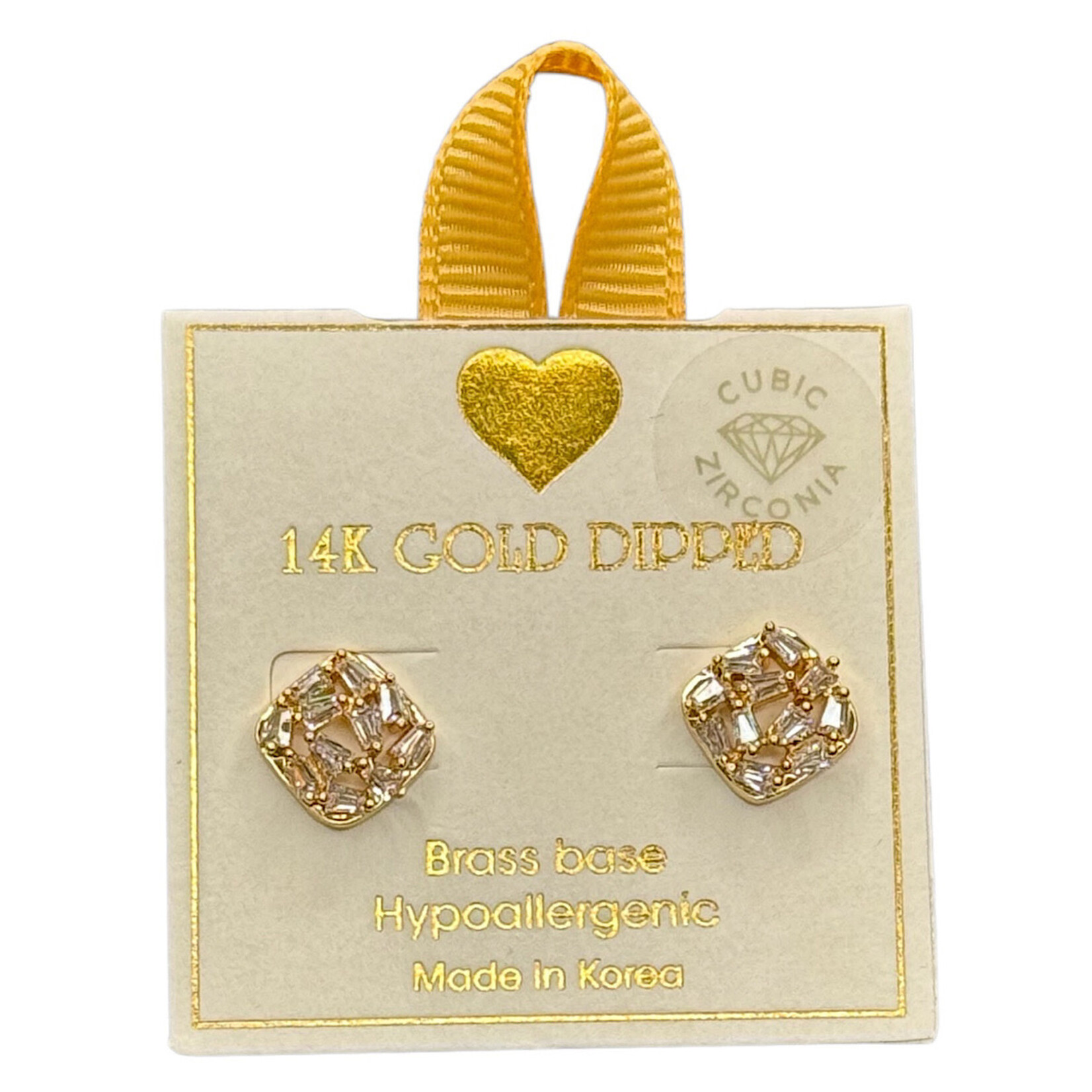 Yellow Ribbon Gold Dipped Rhinestone Earrings