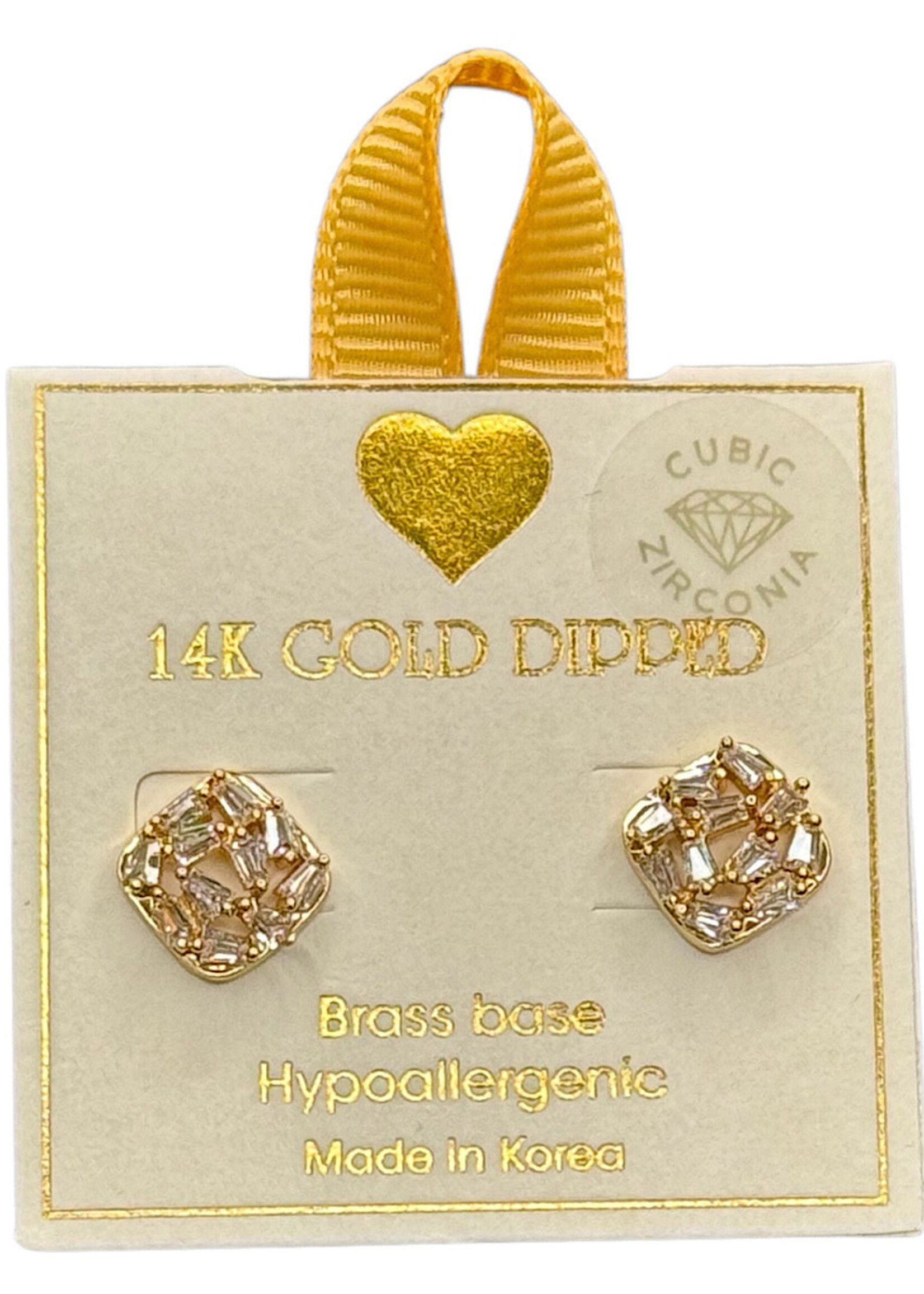 Yellow Ribbon Gold Dipped Rhinestone Earrings