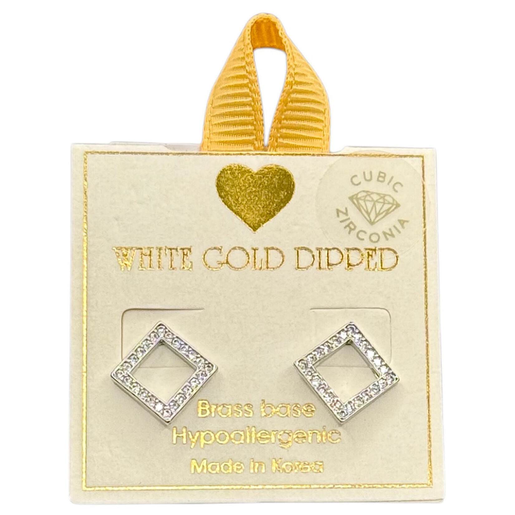 Yellow Ribbon Gold Dipped Rhinestone Earrings