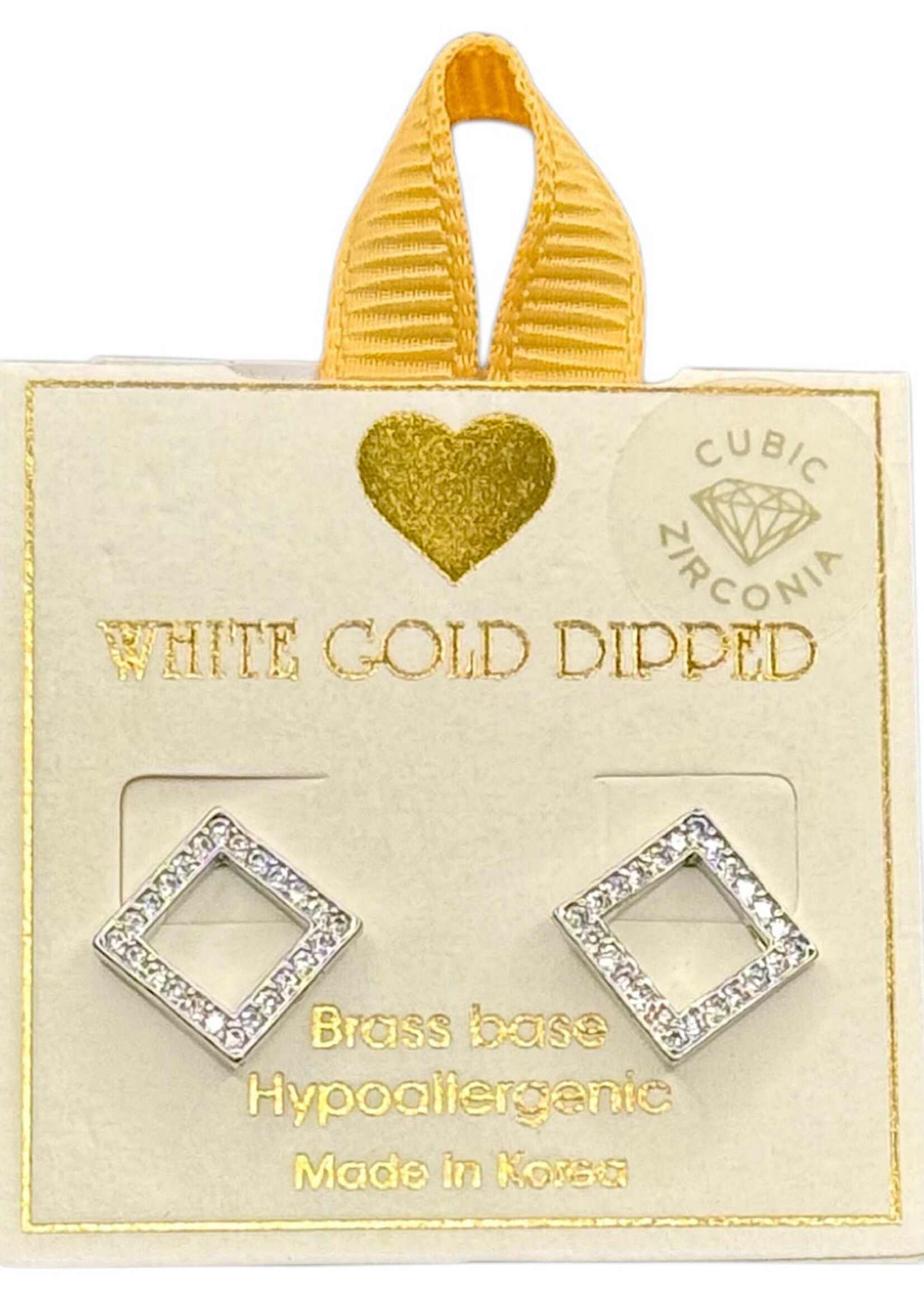 Yellow Ribbon Gold Dipped Rhinestone Earrings