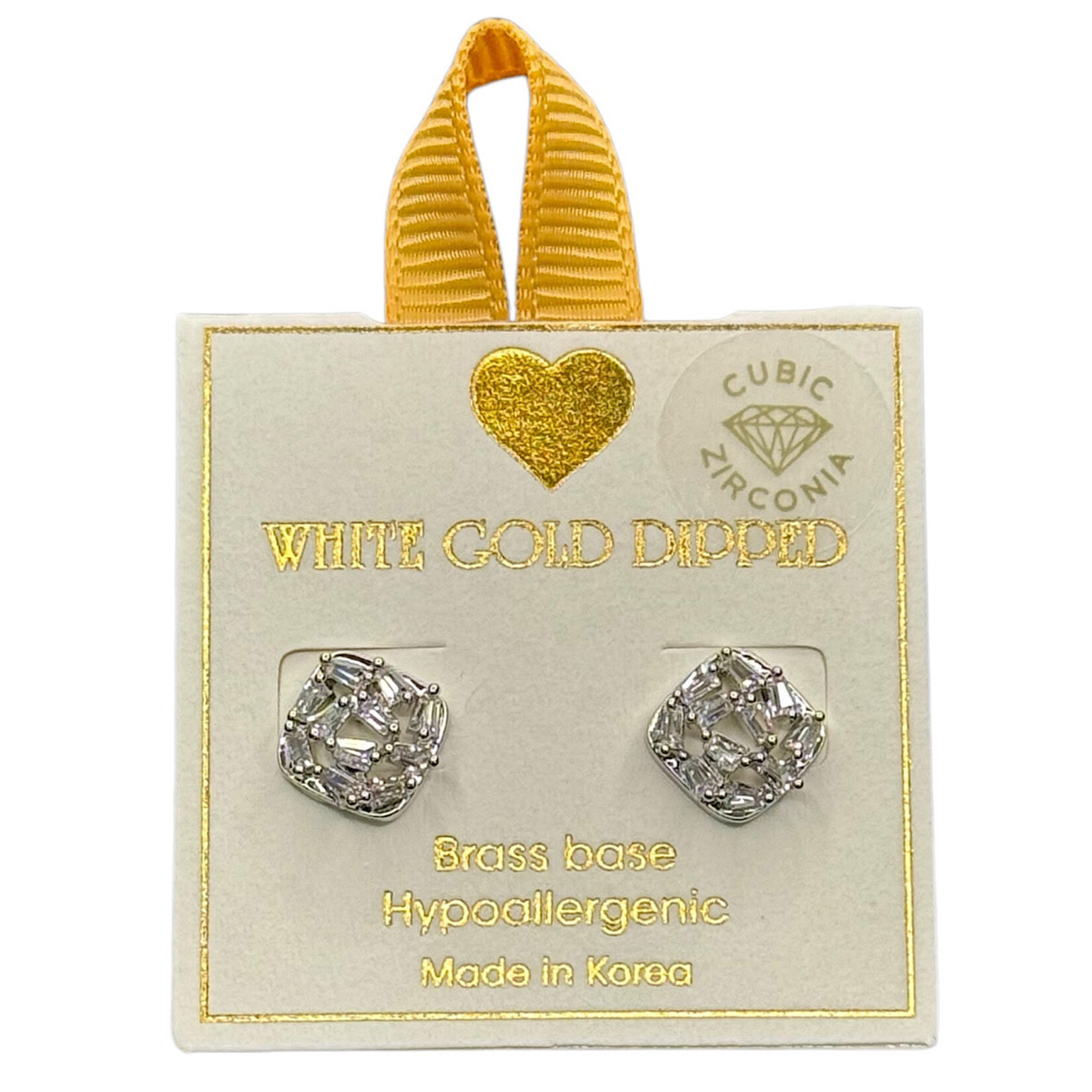 Yellow Ribbon Gold Dipped Rhinestone Earrings