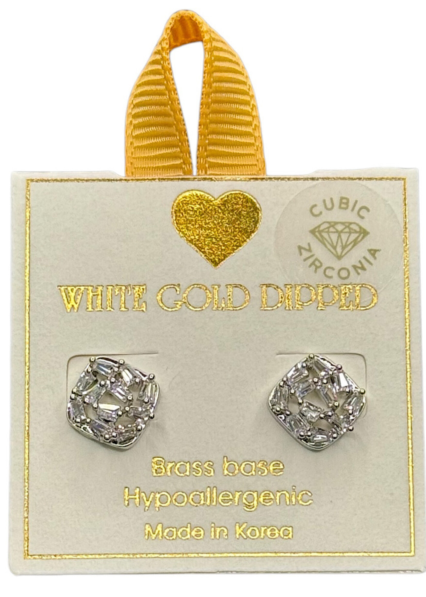 Yellow Ribbon Gold Dipped Rhinestone Earrings
