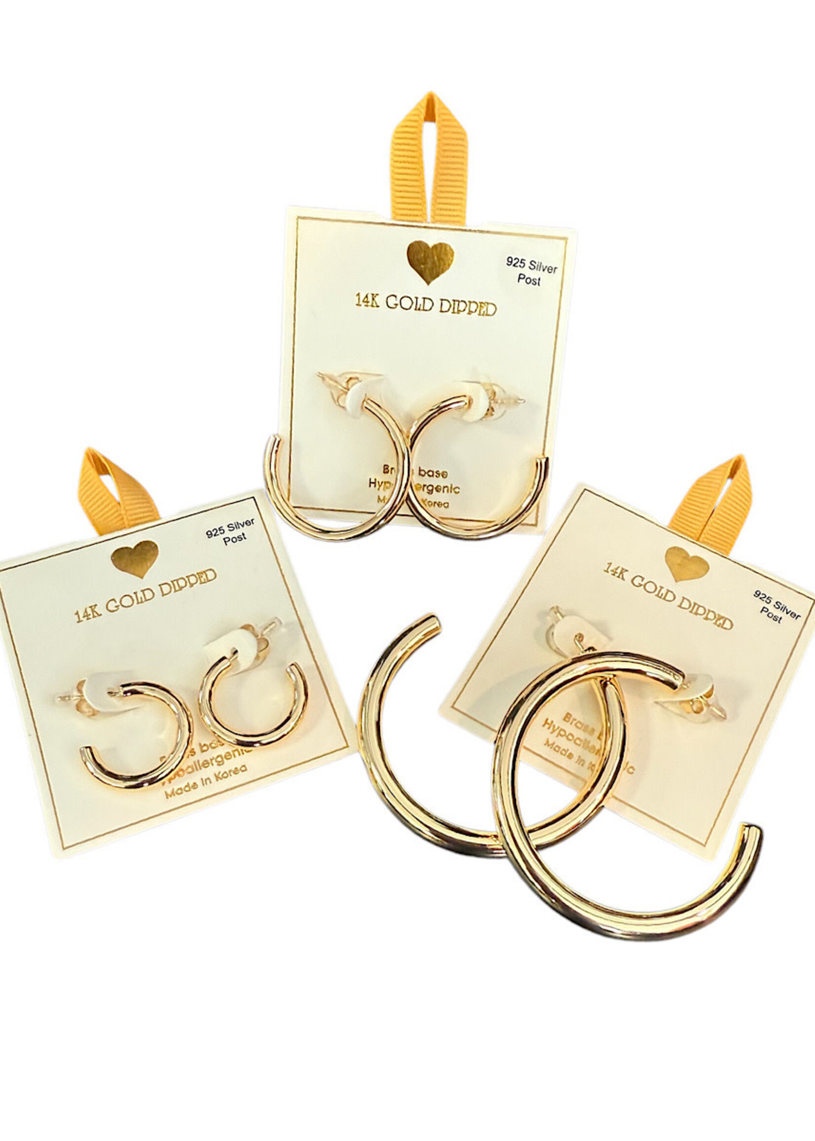 Yellow Ribbon Hoops 925 Silver Post  Butterfly Back