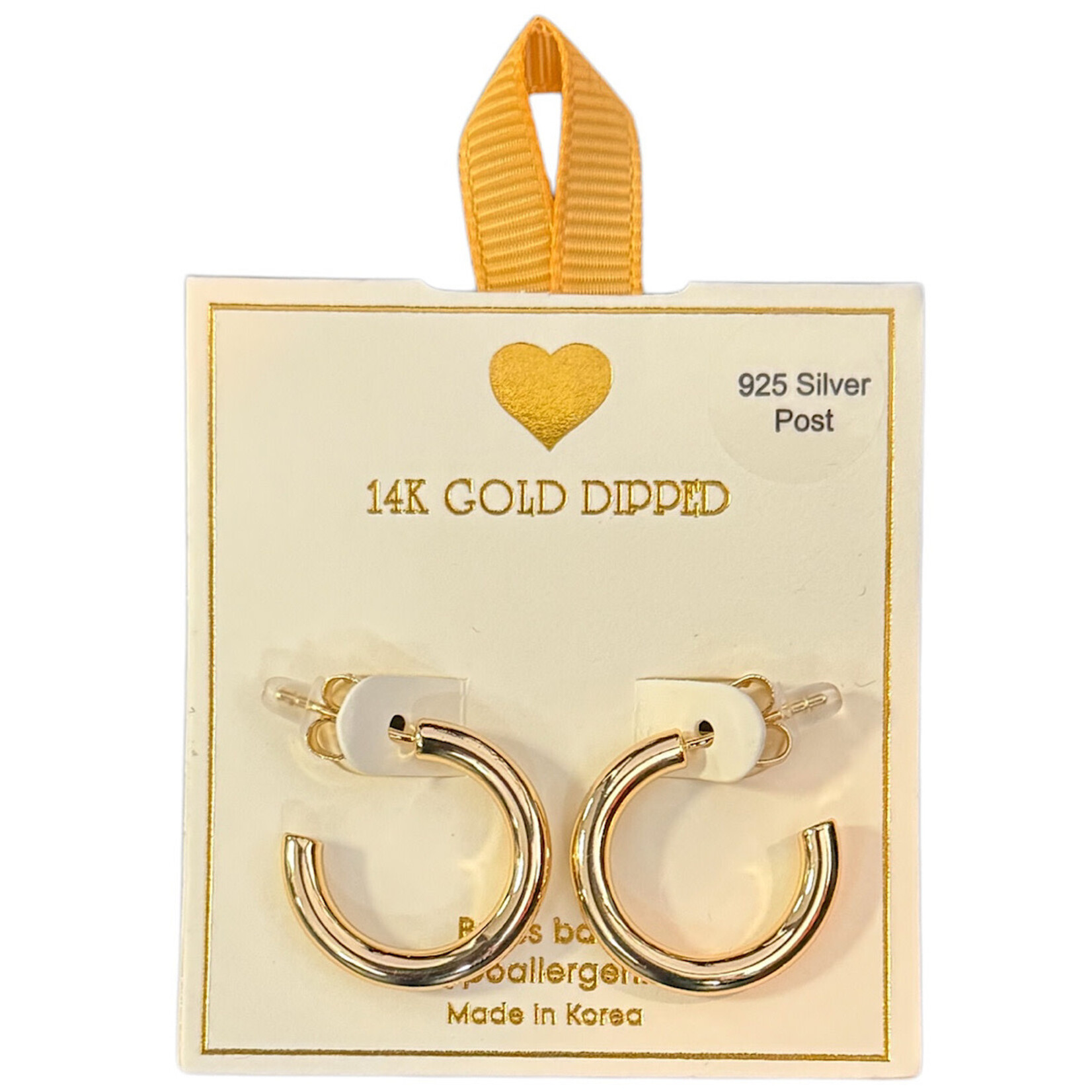 Yellow Ribbon Hoops 925 Silver Post  Butterfly Back