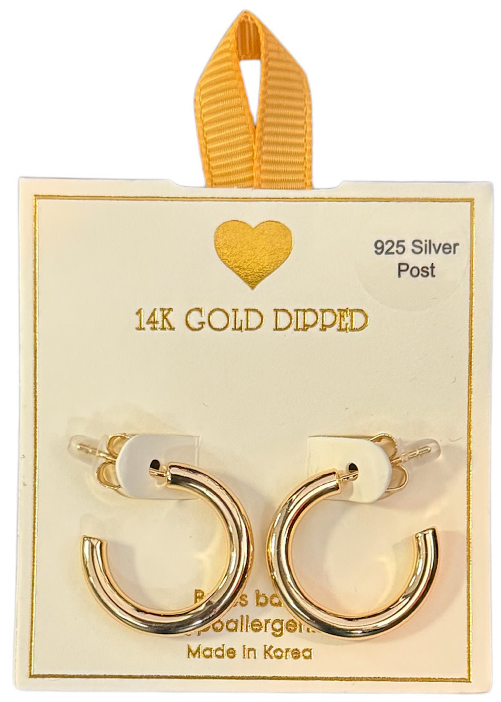 Yellow Ribbon Hoops 925 Silver Post  Butterfly Back