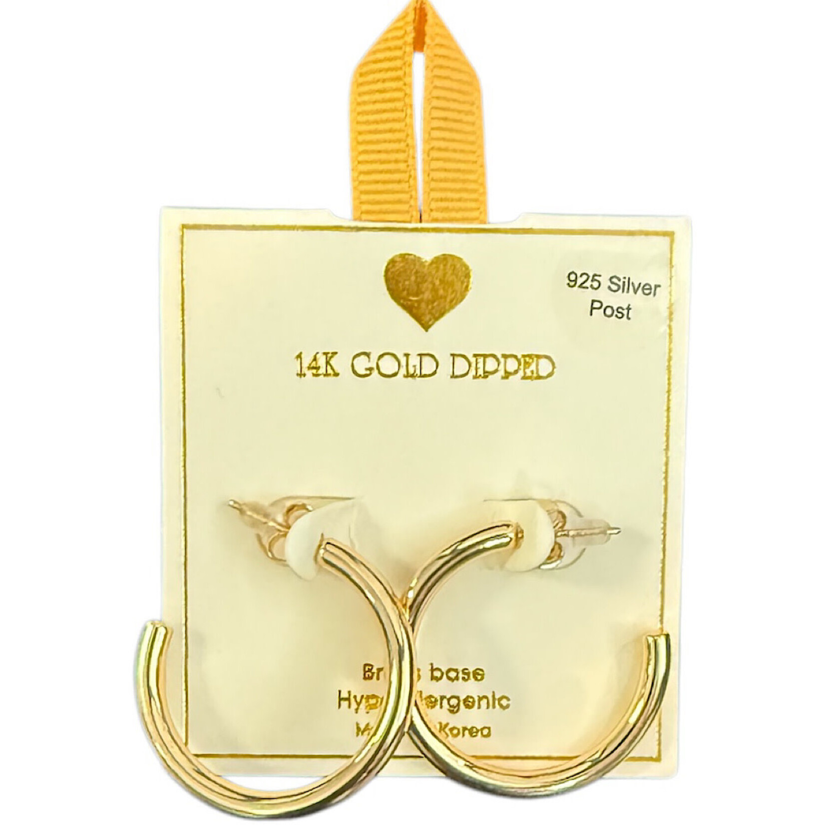 Yellow Ribbon Hoops 925 Silver Post  Butterfly Back