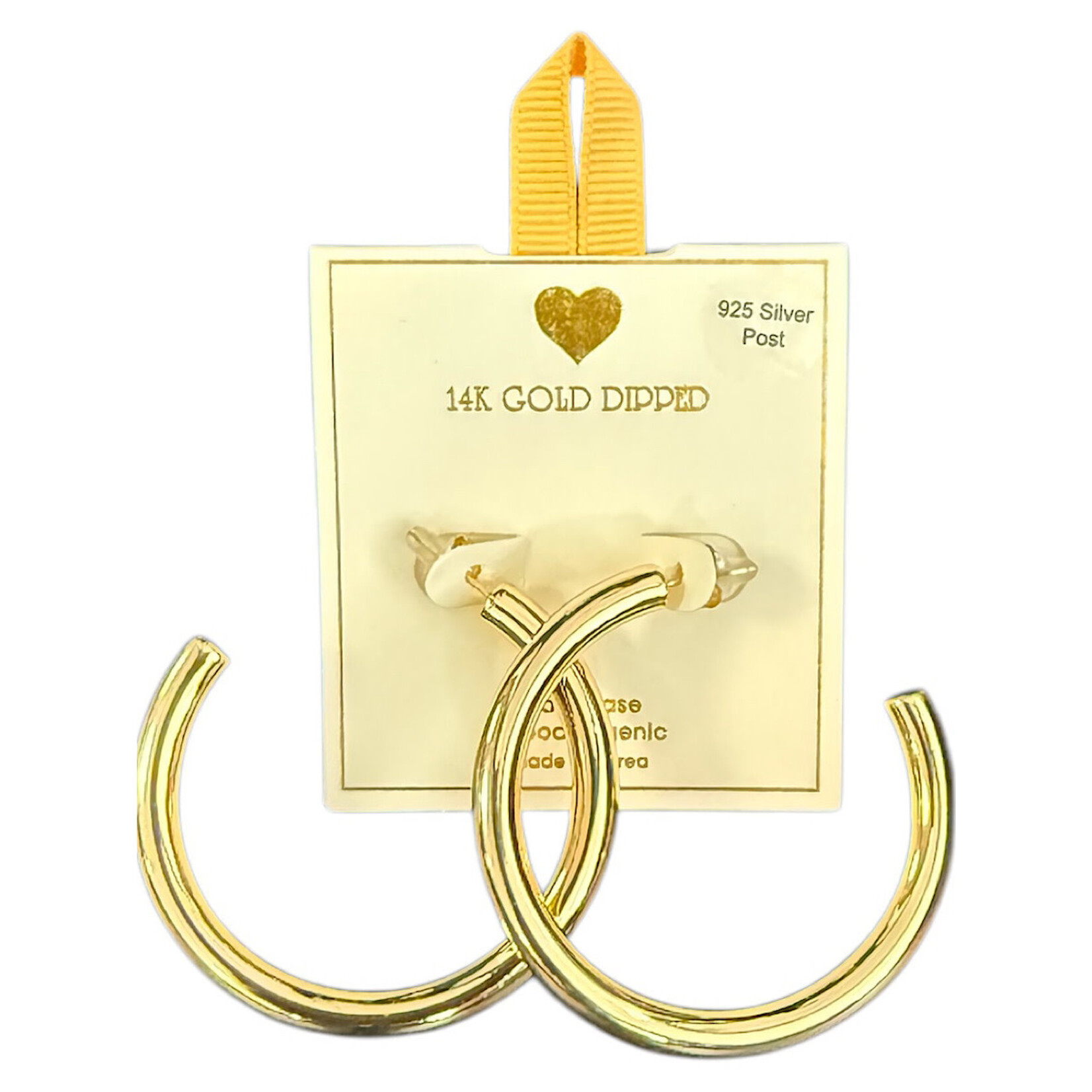 Yellow Ribbon Hoops 925 Silver Post  Butterfly Back