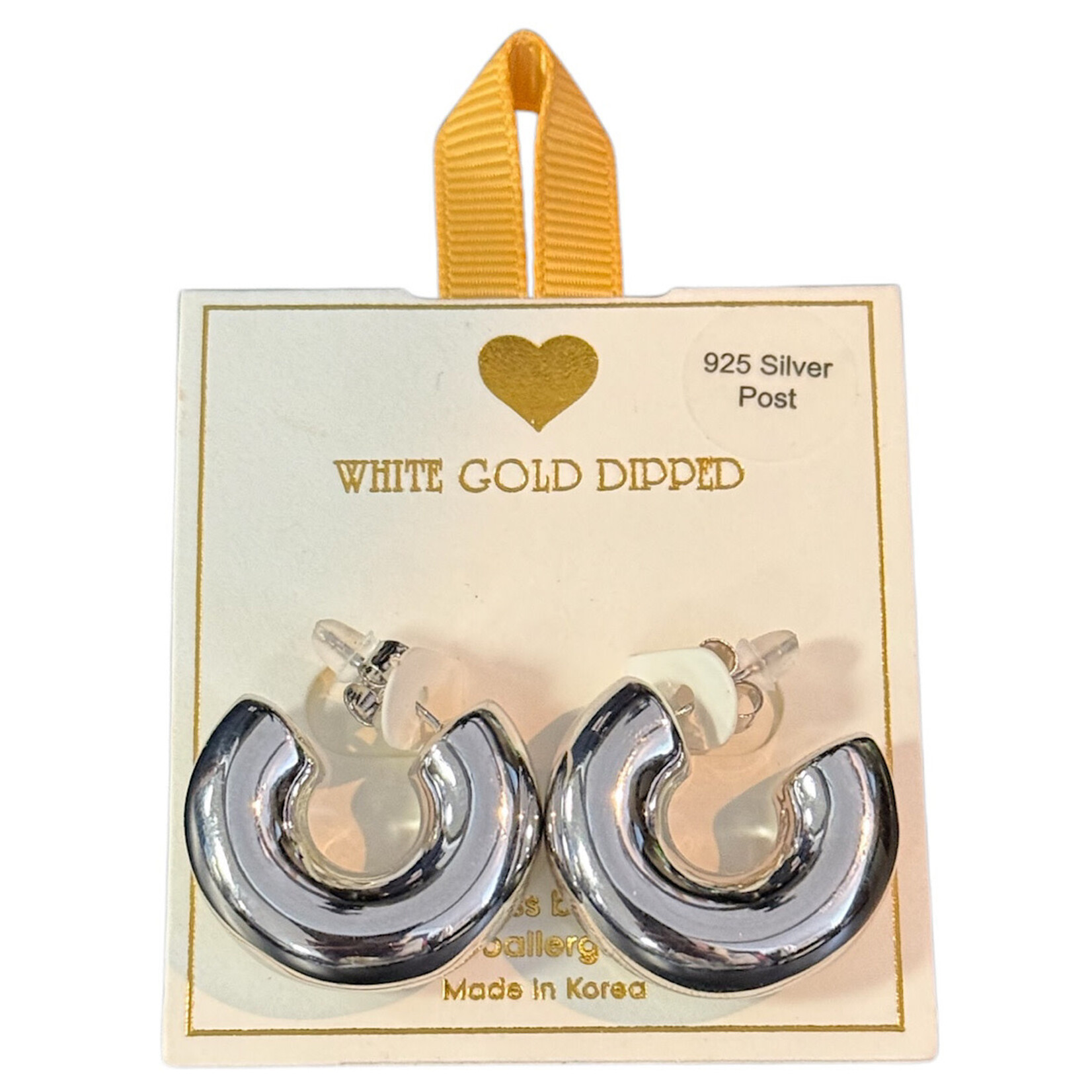 Yellow Ribbon Chunky Hoop 925 Silver Post