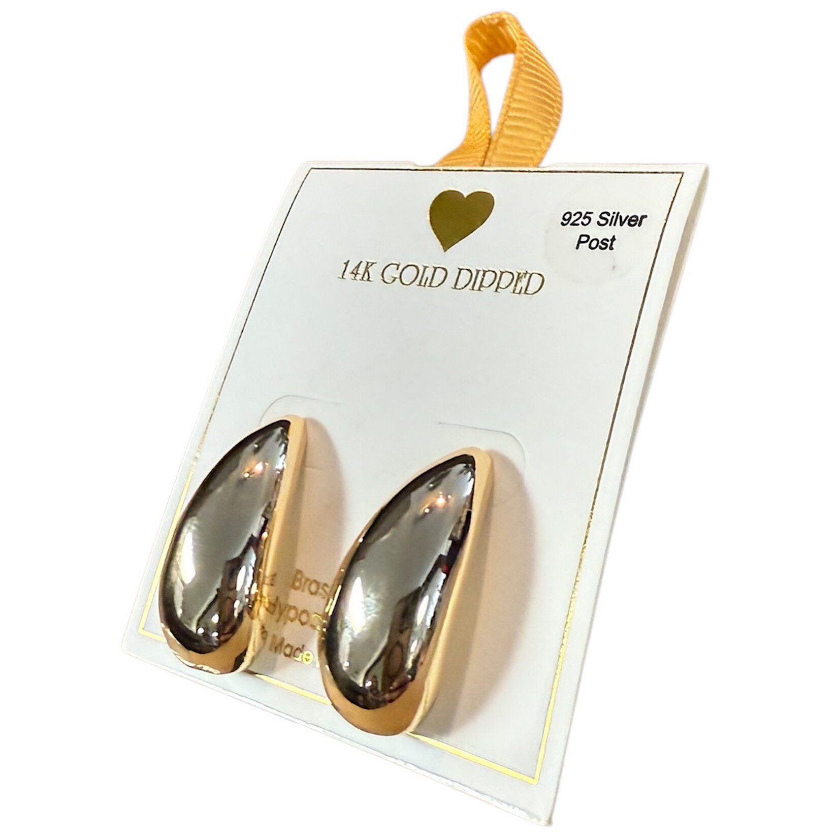 Yellow Ribbon Tear Drop Half Chunky Hoop 925 Silver Post