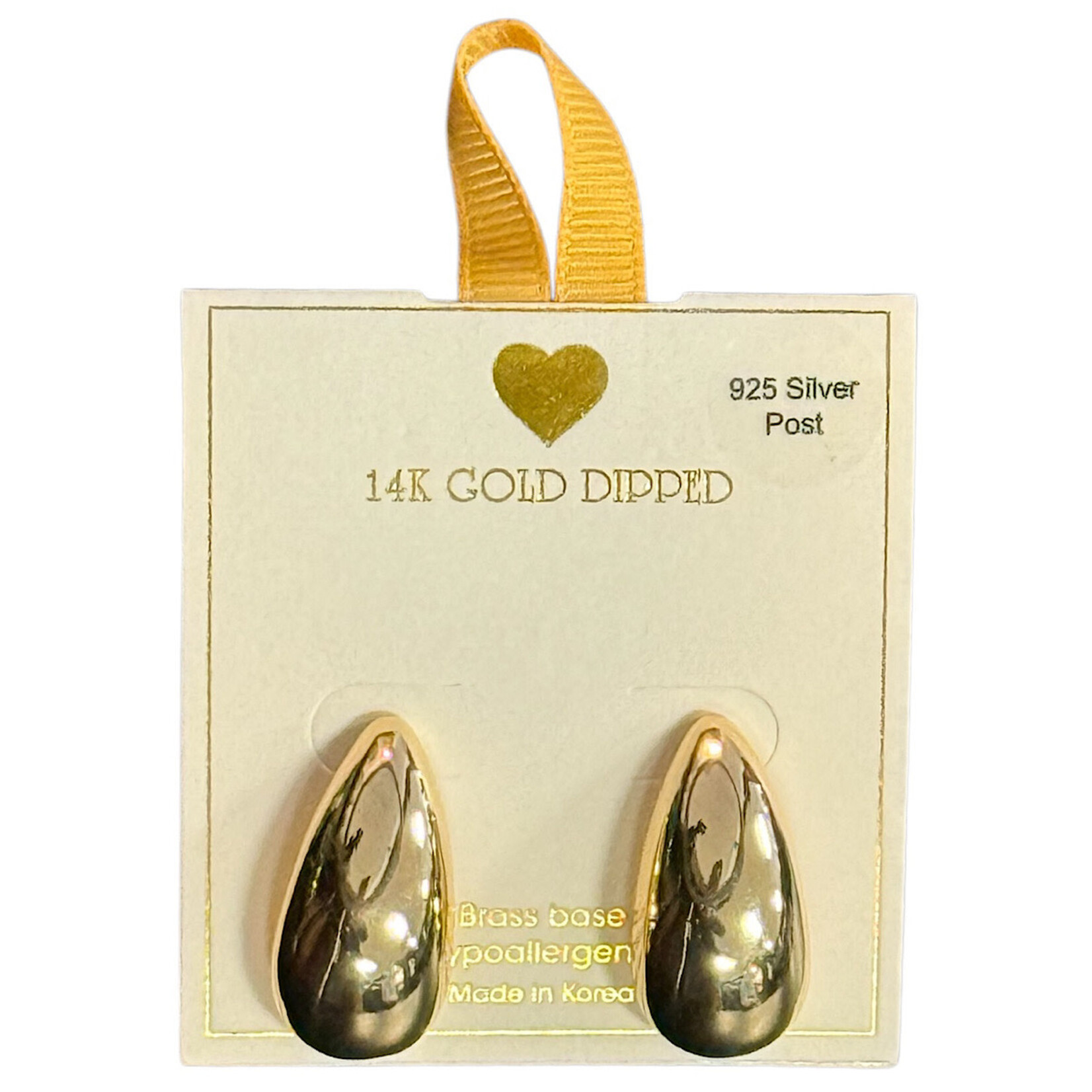 Yellow Ribbon Tear Drop Half Chunky Hoop 925 Silver Post