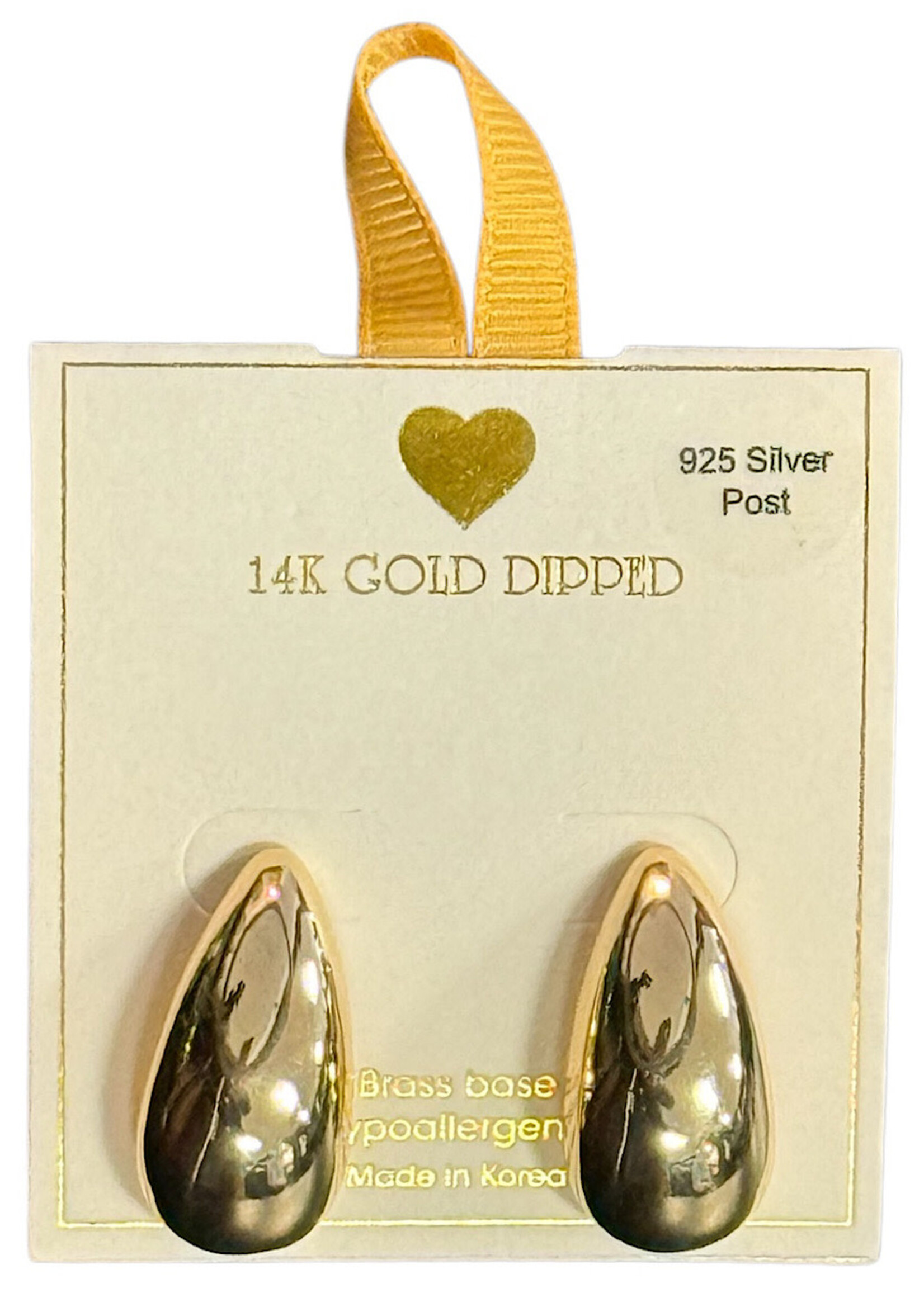 Yellow Ribbon Tear Drop Half Chunky Hoop 925 Silver Post