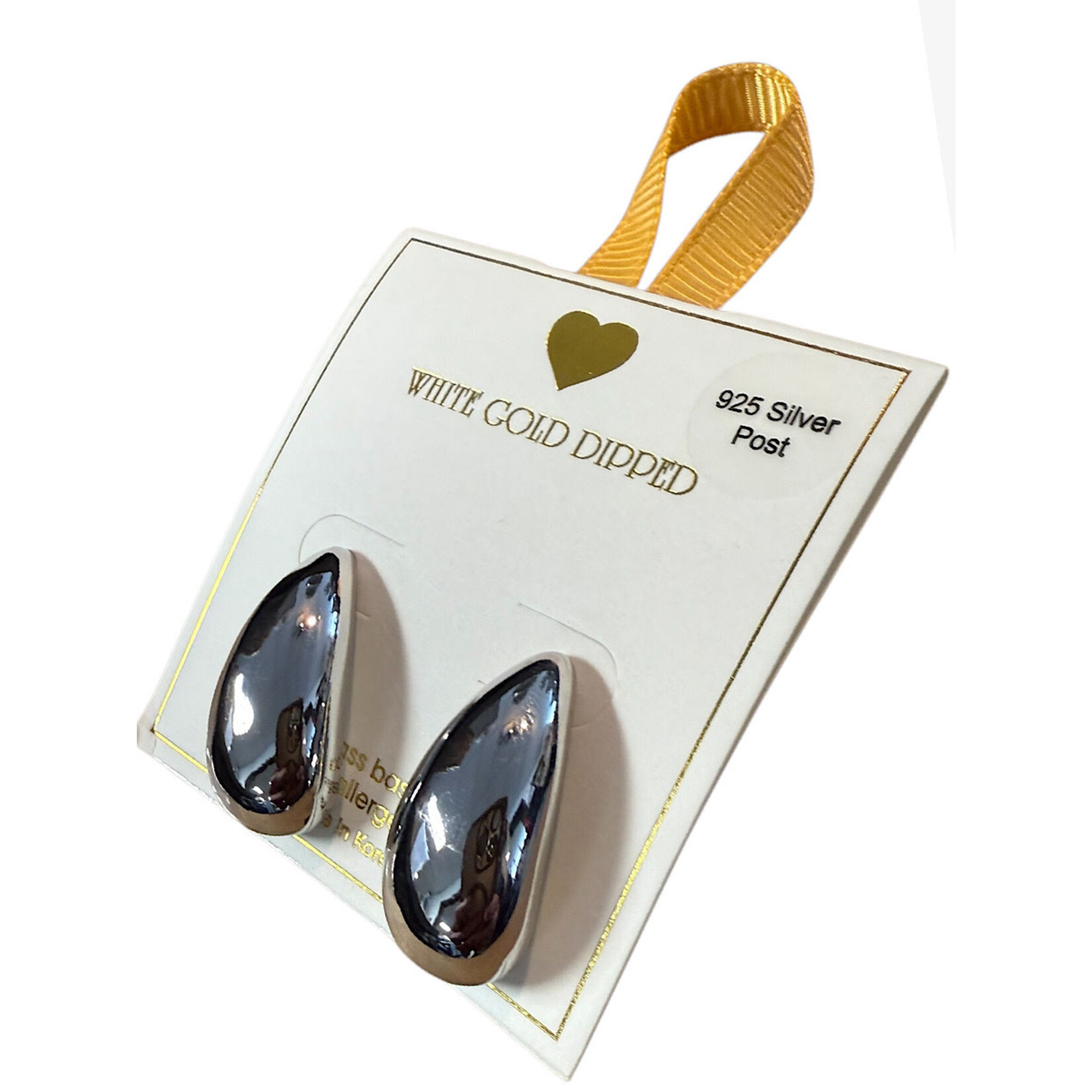 Yellow Ribbon Tear Drop Half Chunky Hoop 925 Silver Post