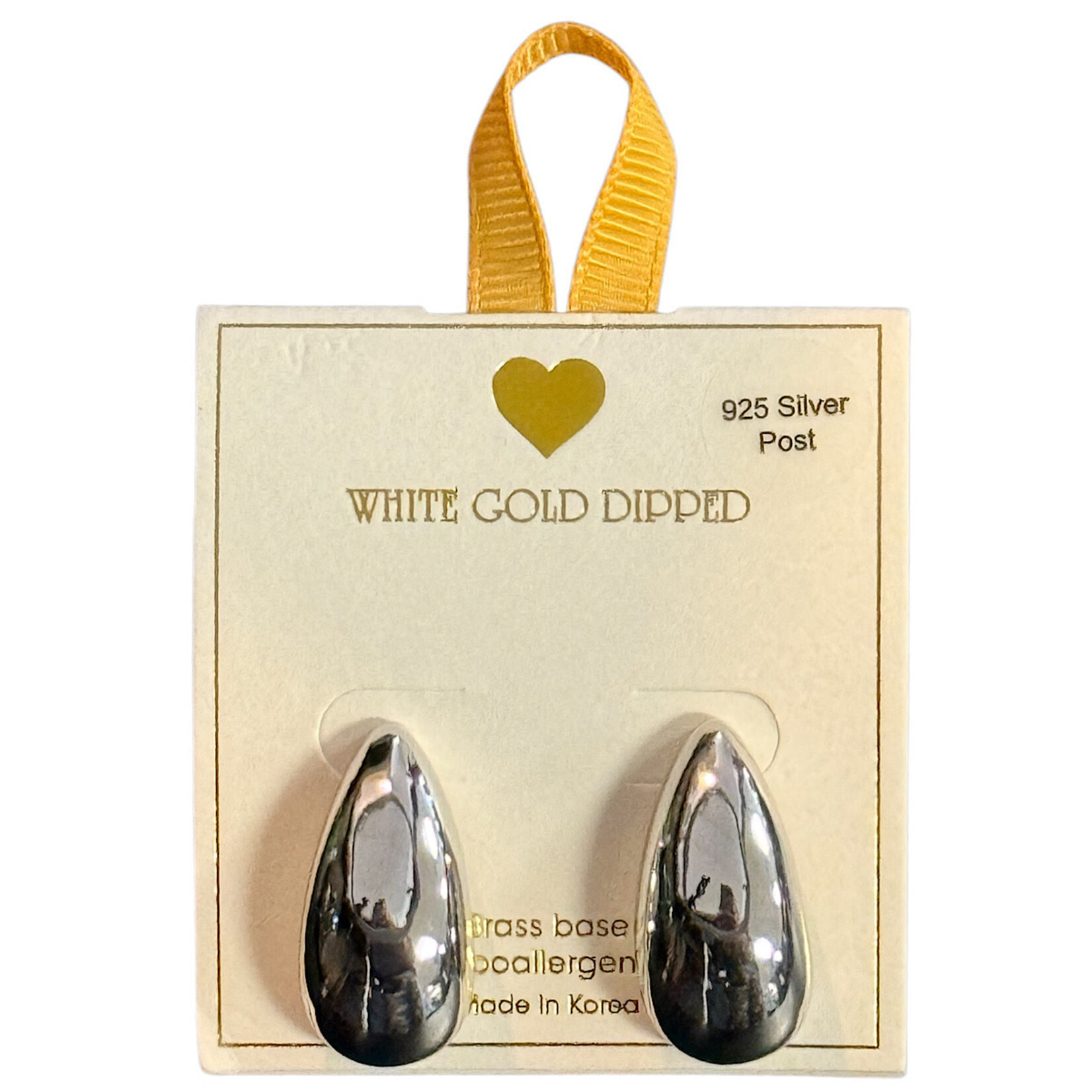 Yellow Ribbon Tear Drop Half Chunky Hoop 925 Silver Post