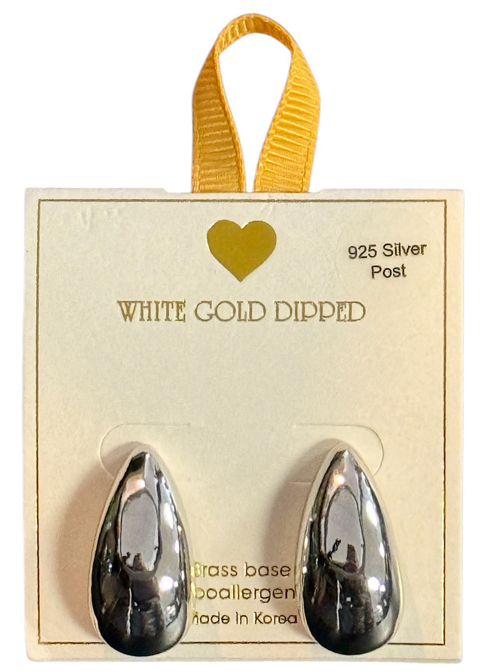 Yellow Ribbon Tear Drop Half Chunky Hoop 925 Silver Post