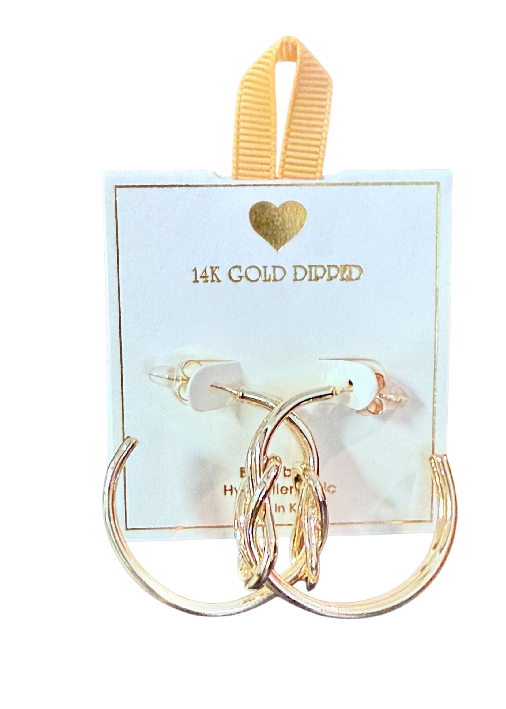 Yellow Ribbon Fashion Hoops 14K Dipped 925 Silver Post