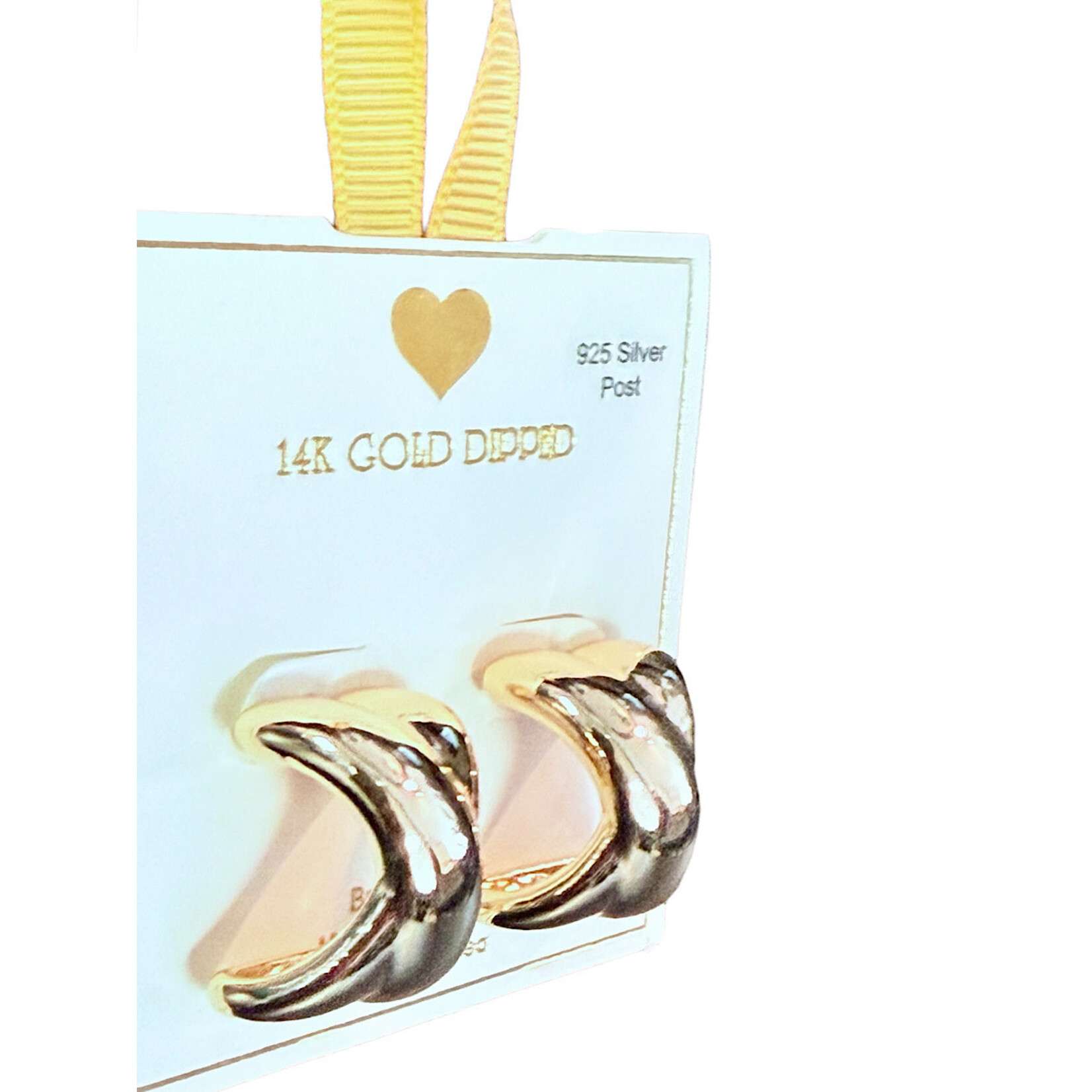 Yellow Ribbon Fashion Hoops 14K Dipped 925 Silver Post