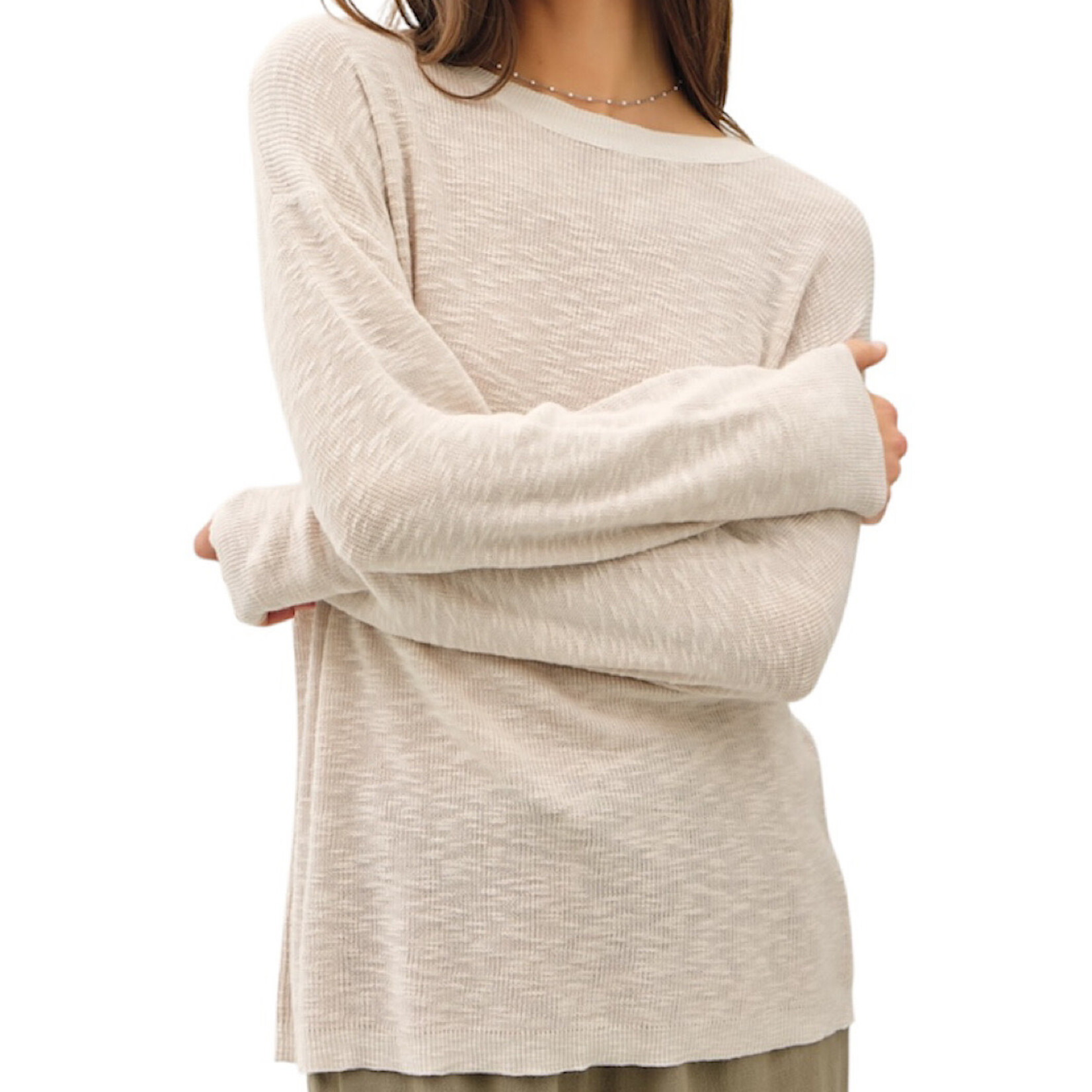 Beige Lightweight Cotton Slub Sweater
