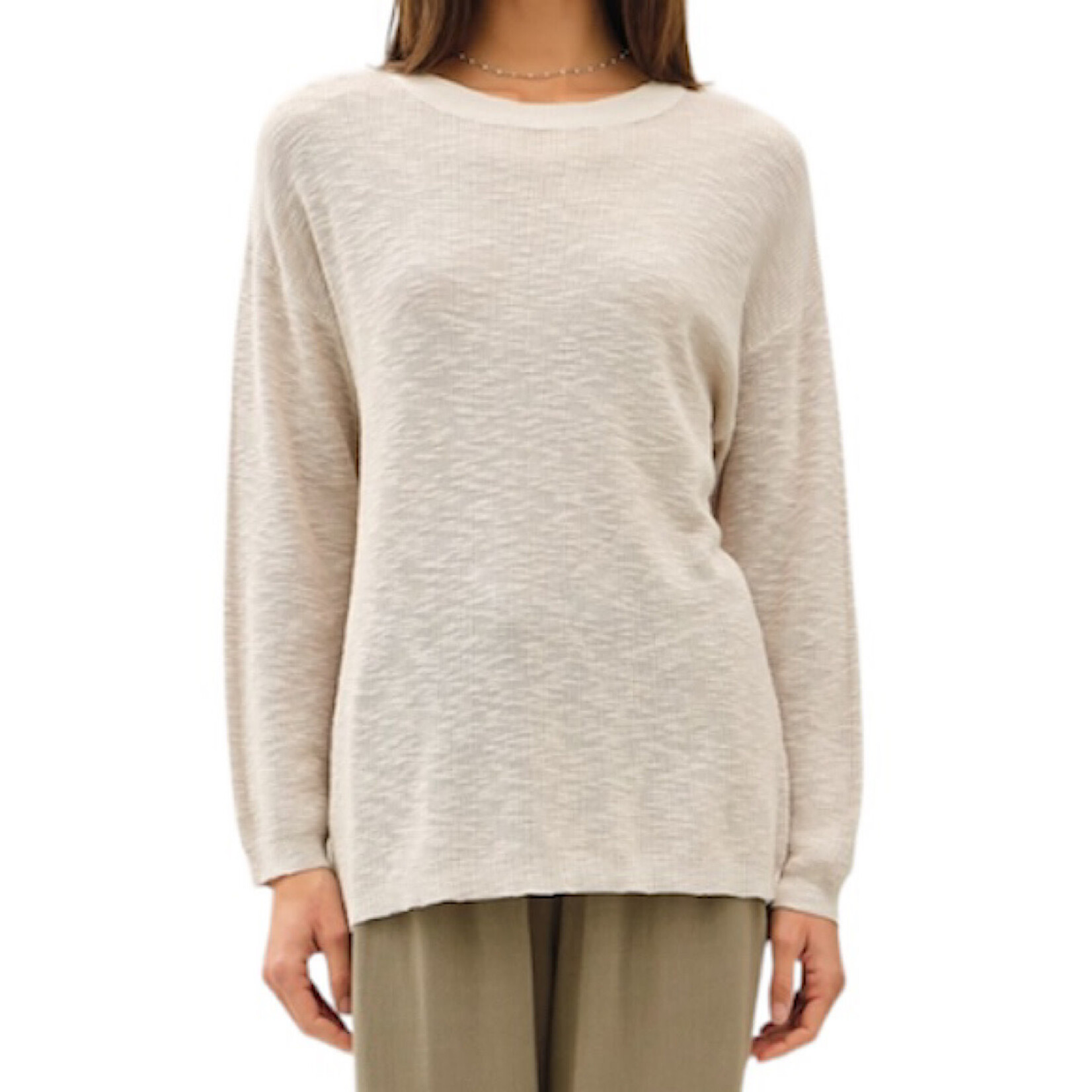 Beige Lightweight Cotton Slub Sweater