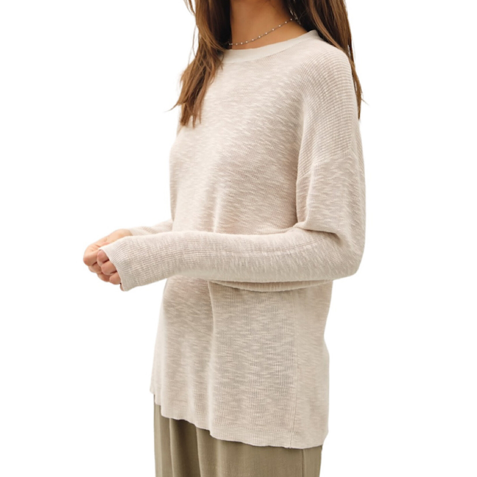 Beige Lightweight Cotton Slub Sweater