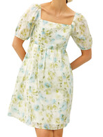 Lime Square Neck Floral Print Mini Dress