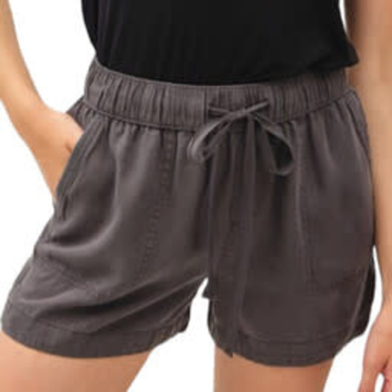 Charcoal High Rise Tencel Shorts with Drawstring Waist