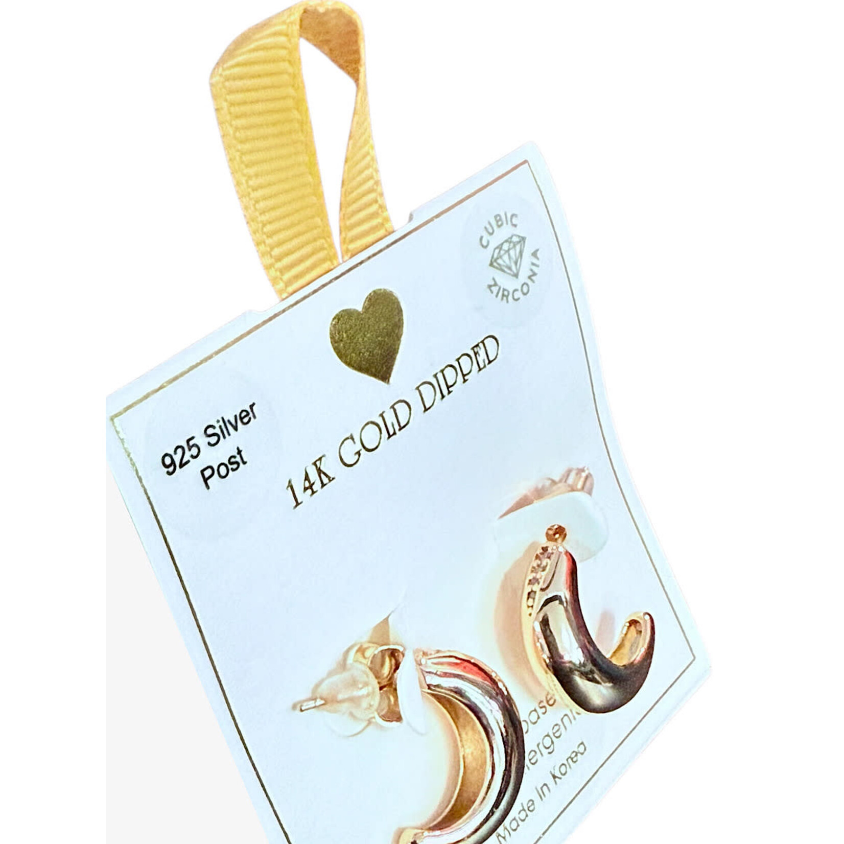 Yellow Ribbon Chunky CZ Accent Hoops