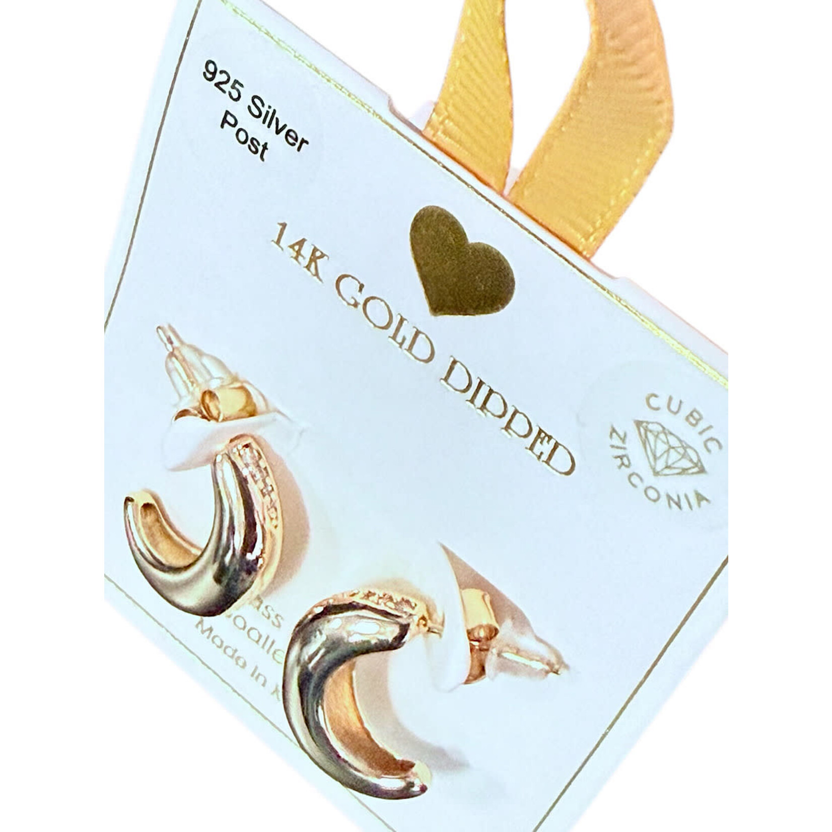 Yellow Ribbon Chunky CZ Accent Hoops