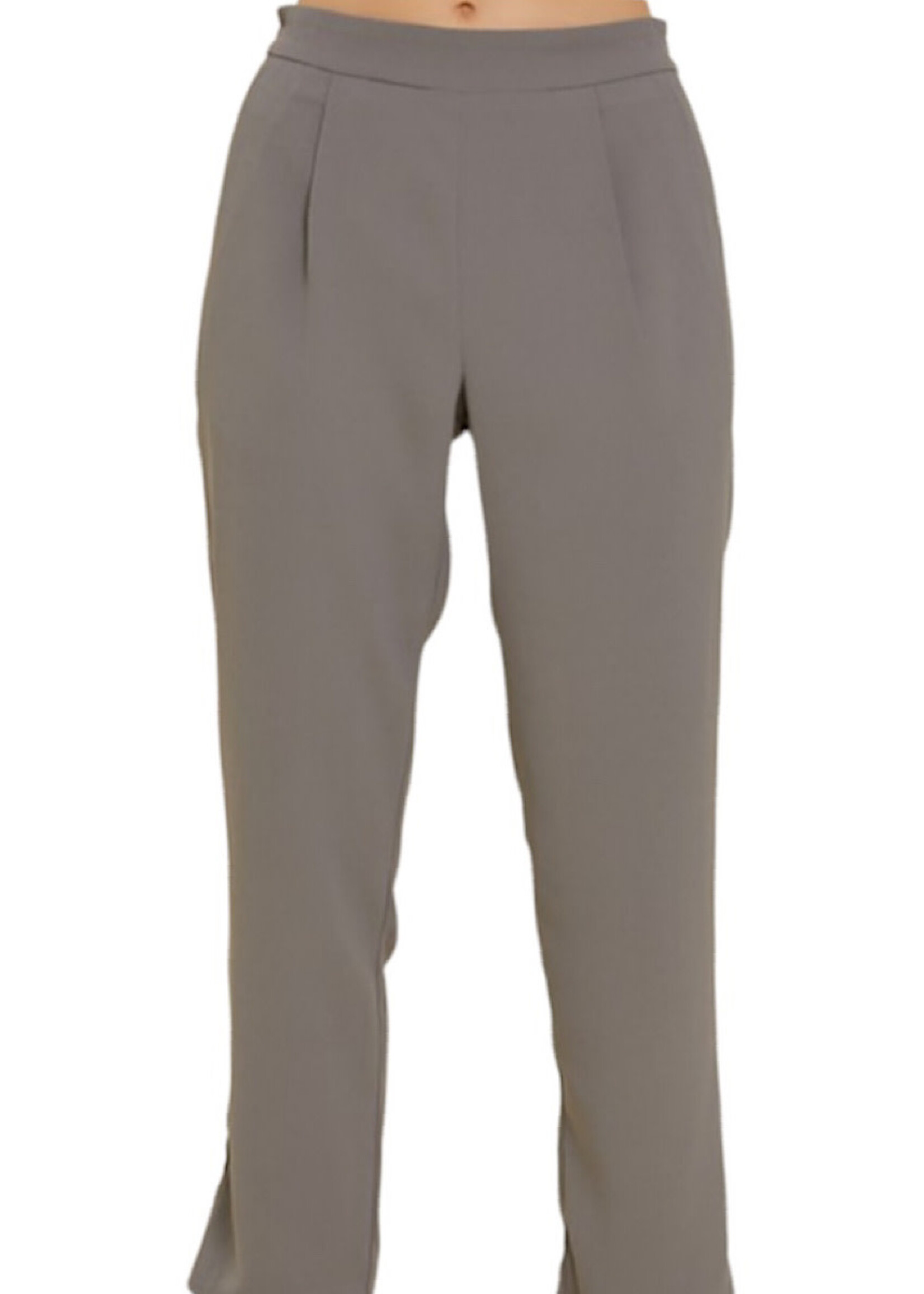 Grey Mid Rise Pant with Elastic Waist and Side Pockets