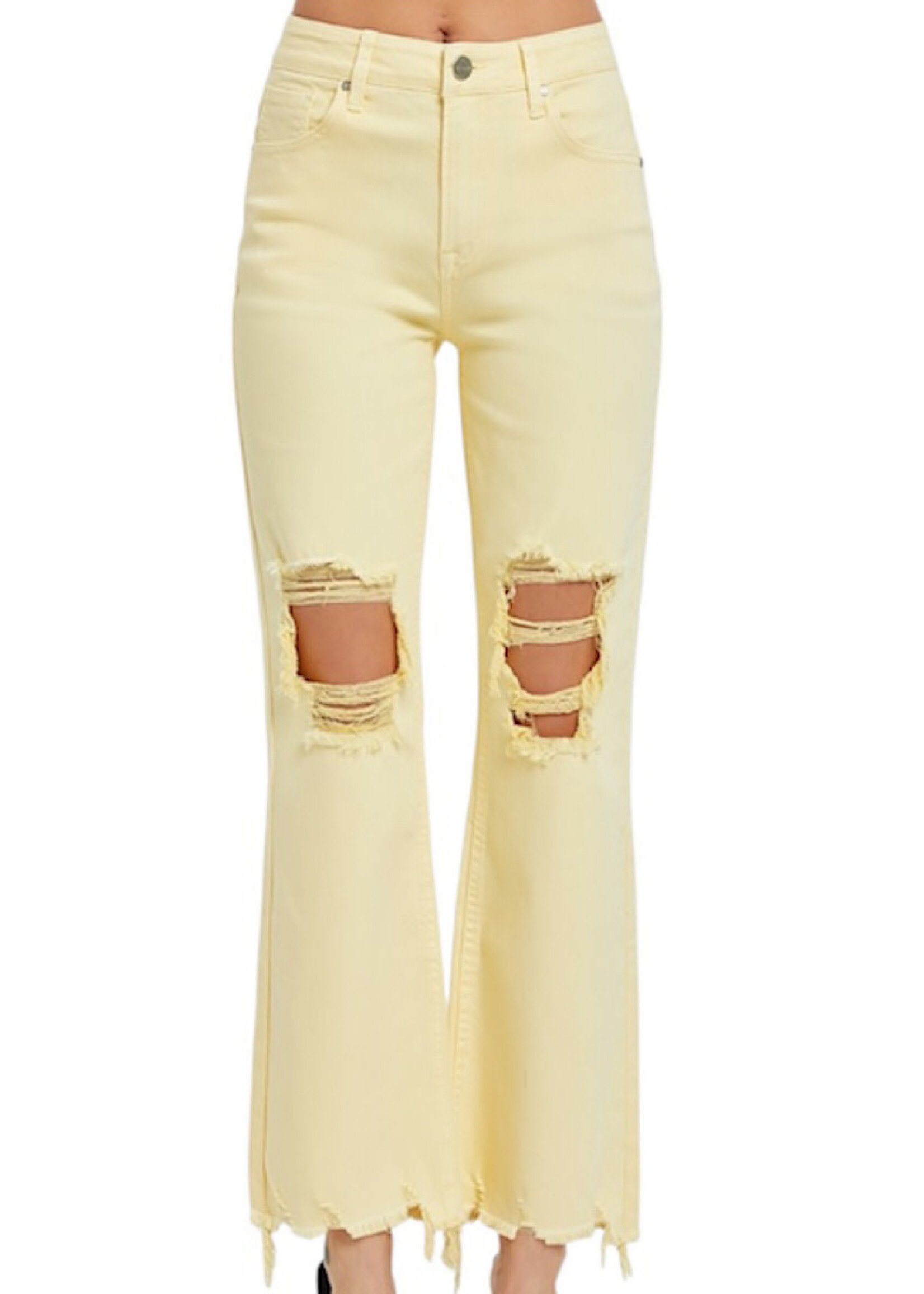 RISEN RDP5265 Pale Yellow High Rise Straight Jeans