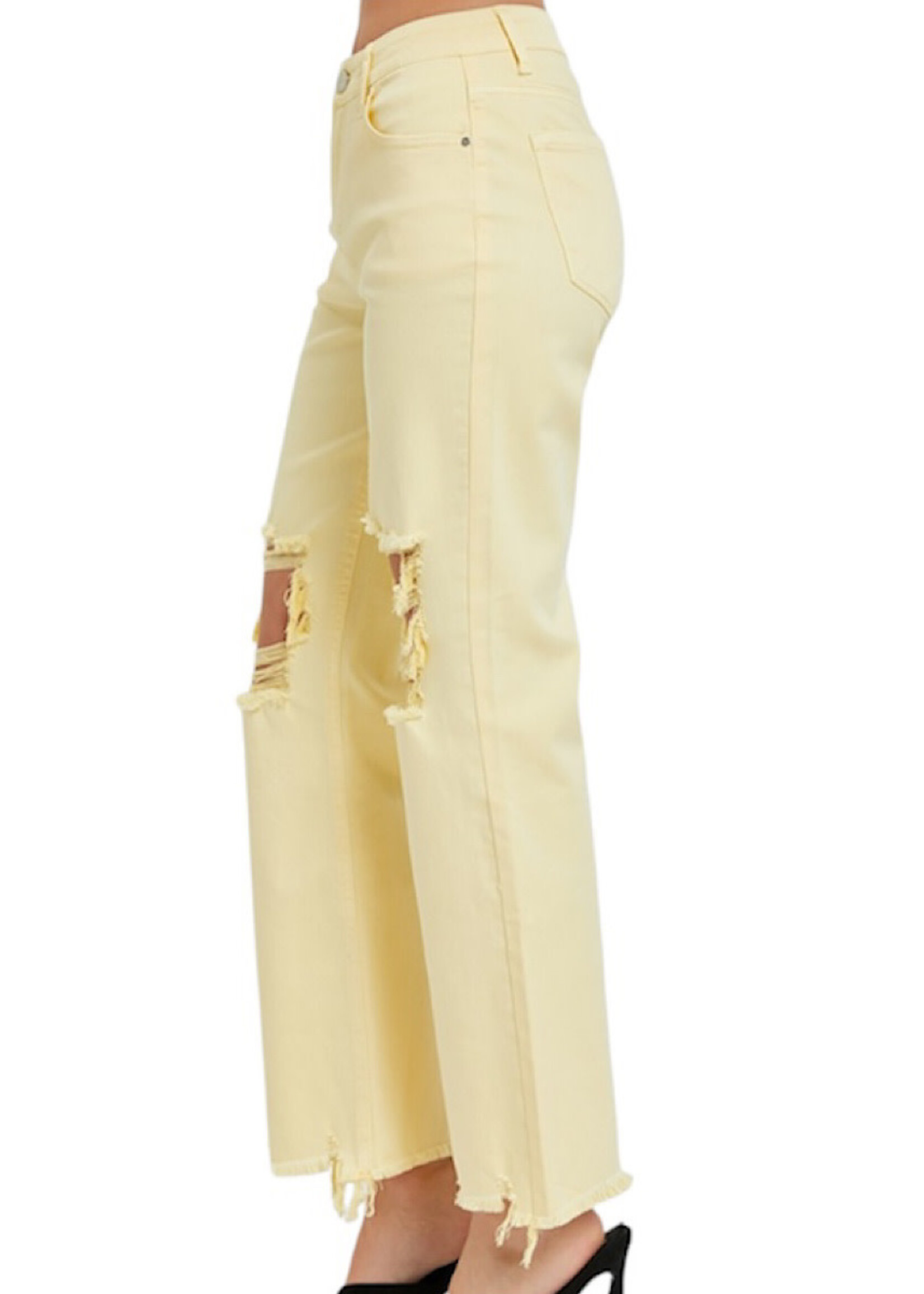 RISEN RDP5265 Pale Yellow High Rise Straight Jeans