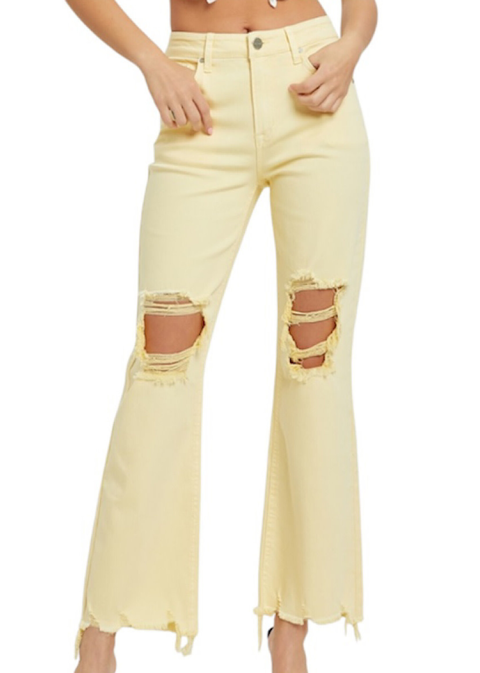 RISEN RDP5265 Pale Yellow High Rise Straight Jeans