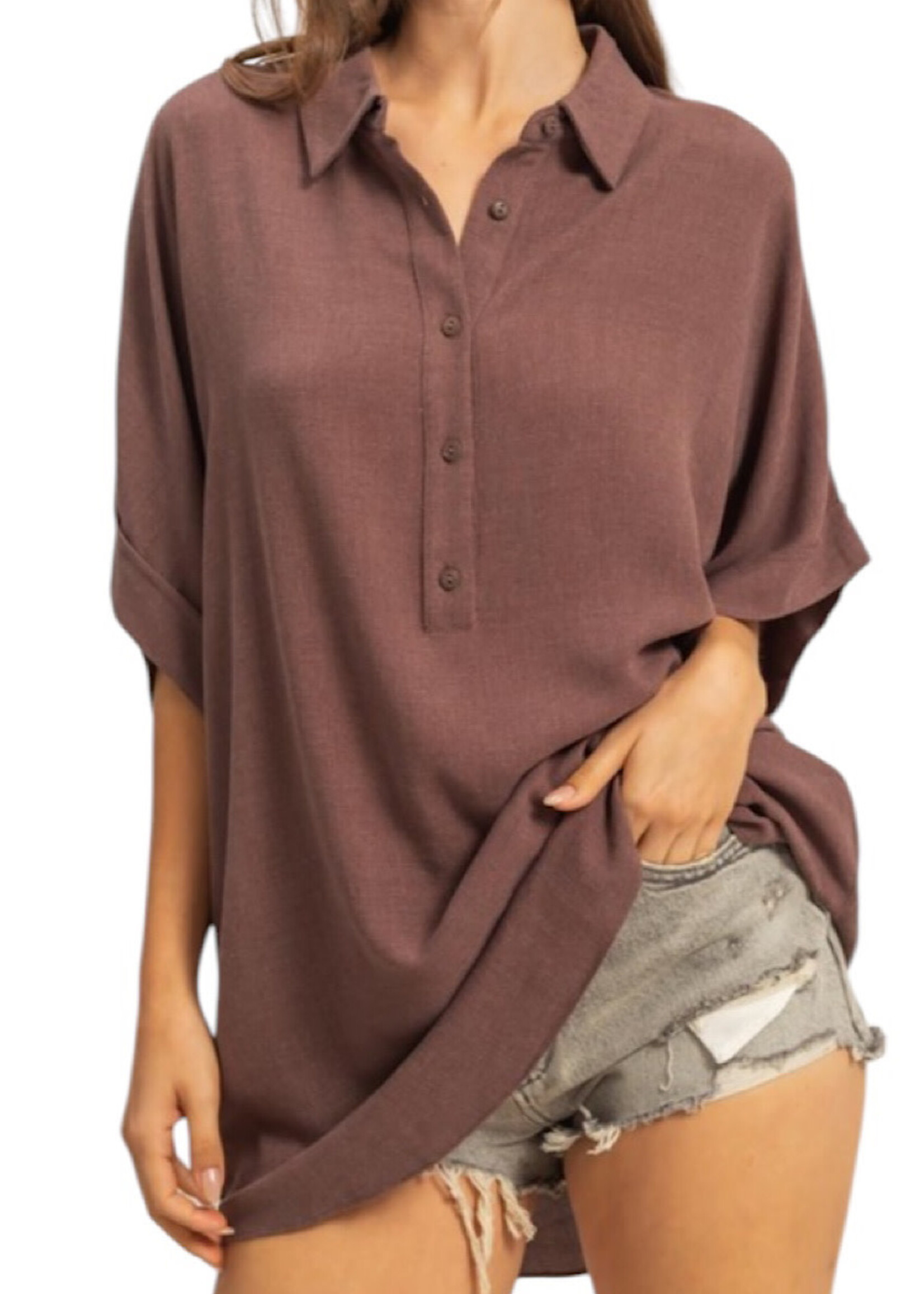 Chocolate Drop Shoulder Half Placket Shirt