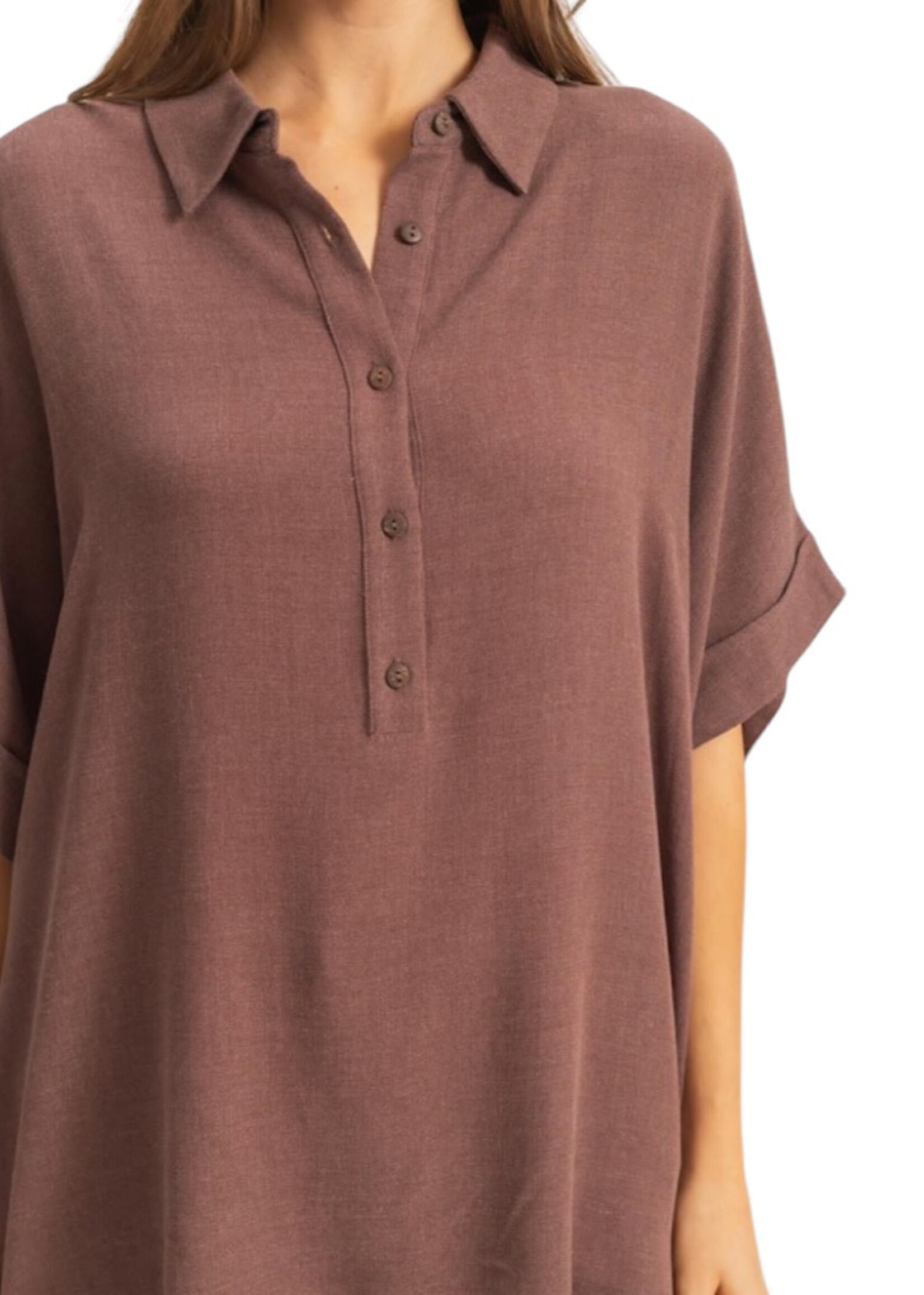 Chocolate Drop Shoulder Half Placket Shirt