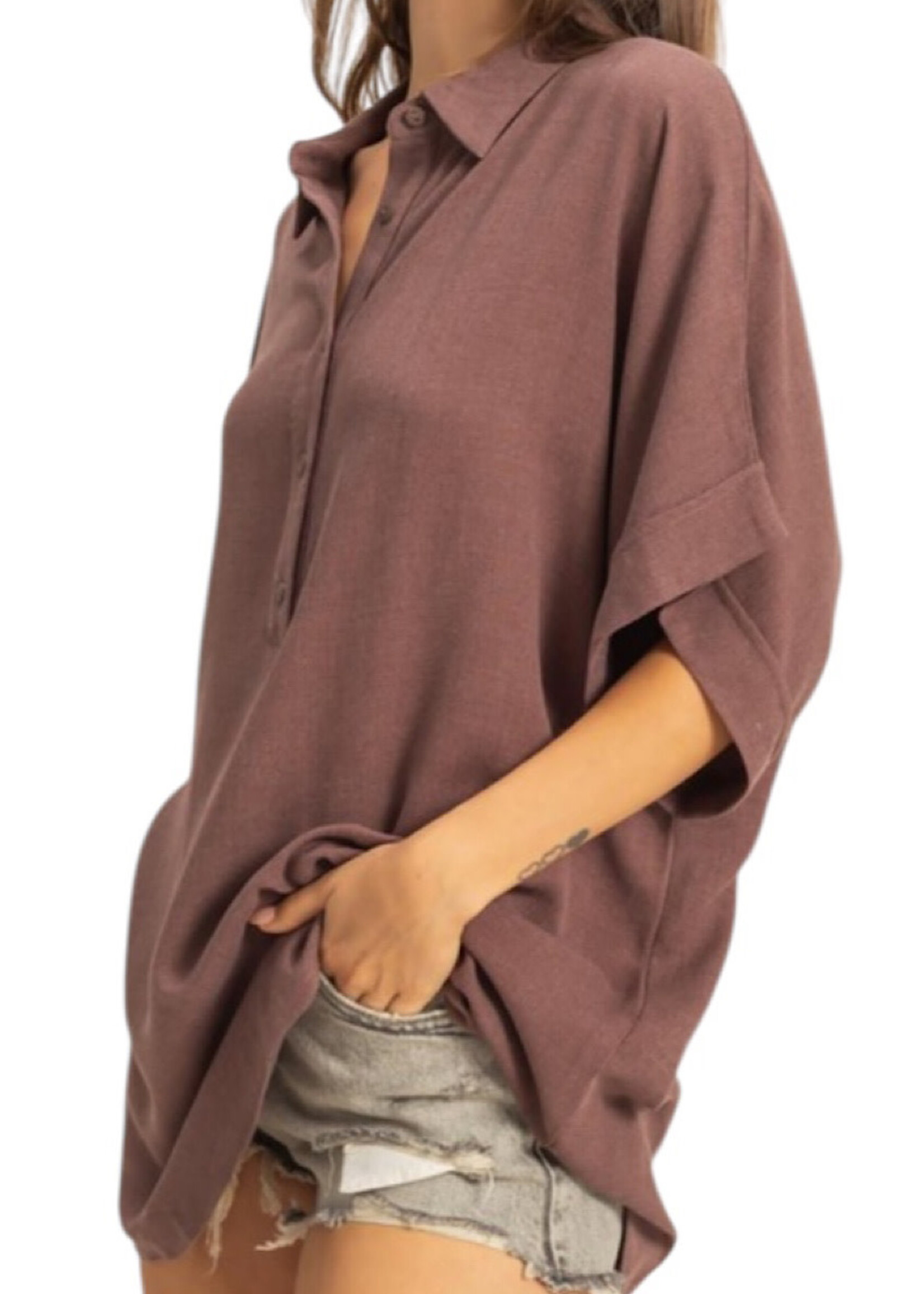 Chocolate Drop Shoulder Half Placket Shirt