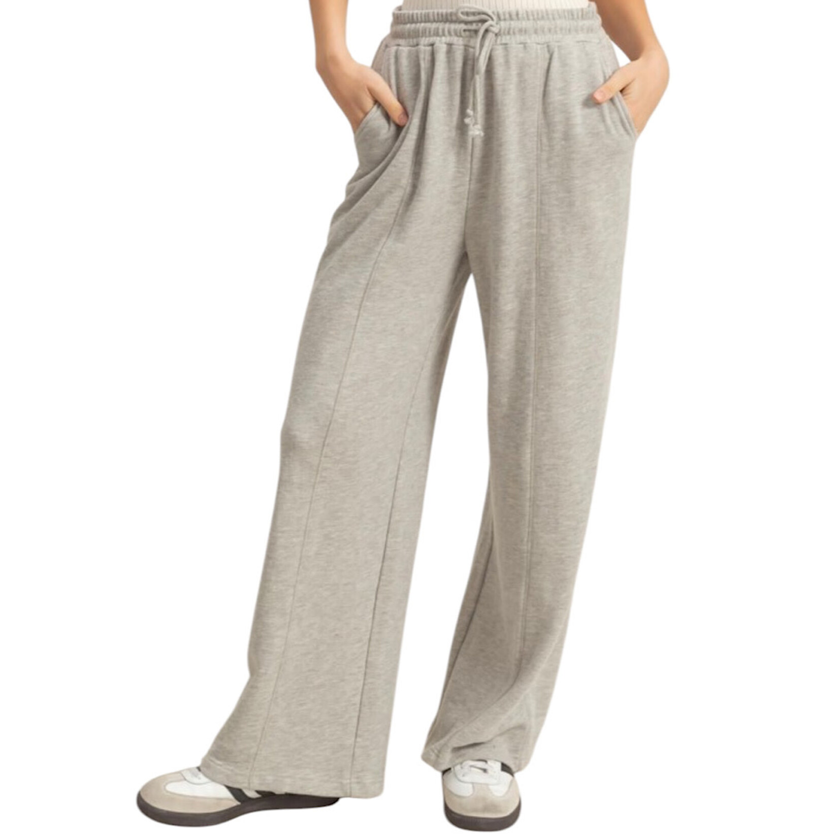 Heather Gray Washed Wide Leg Drawstring Sweatpants