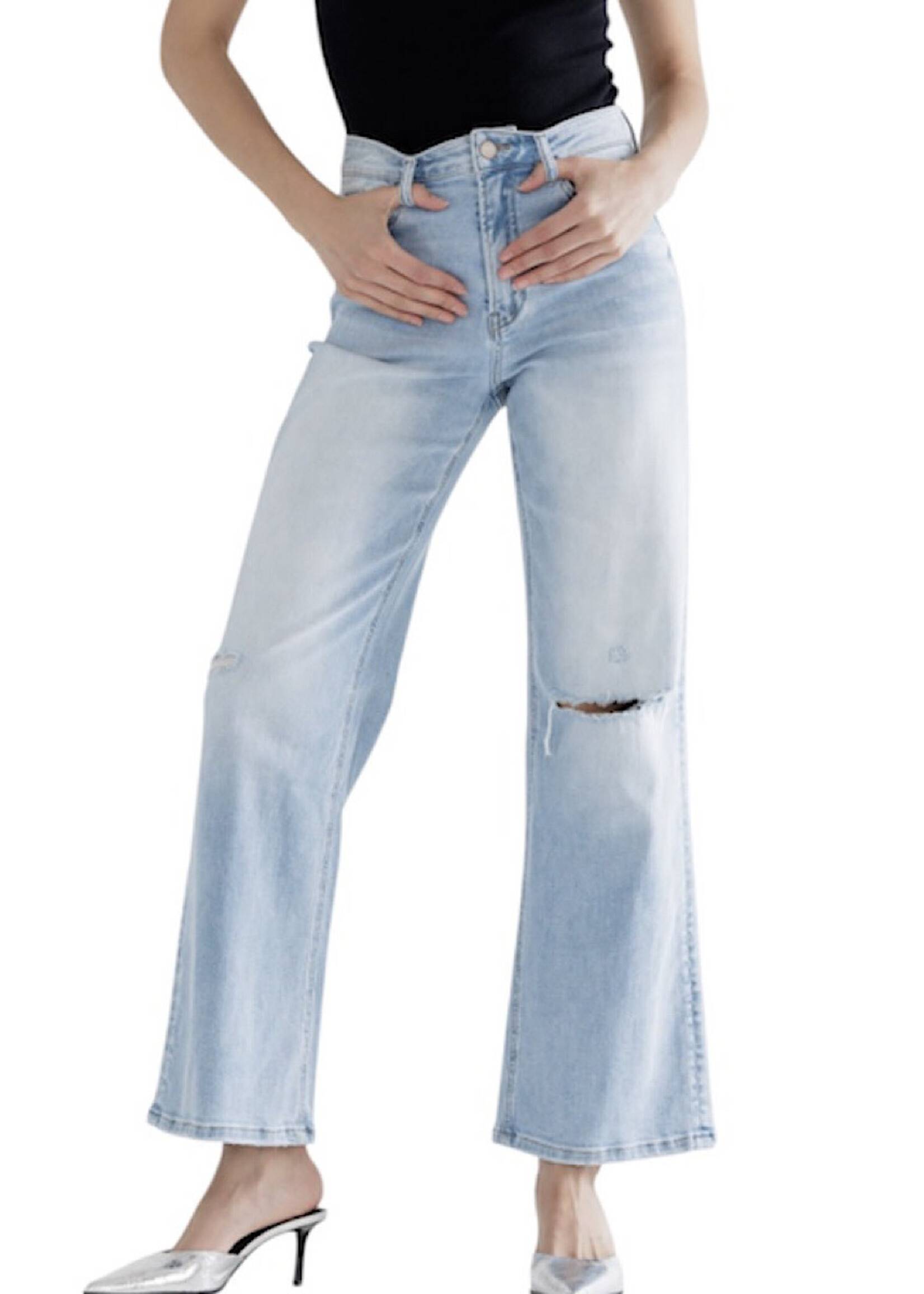 Mica Denim MICA MDP-W3223-A Acai Blue Super High Rise Wide Leg w/ Knee Slit
