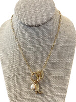 Gold Cowboy Boot, Pearl and Horseshoe Charm Necklace