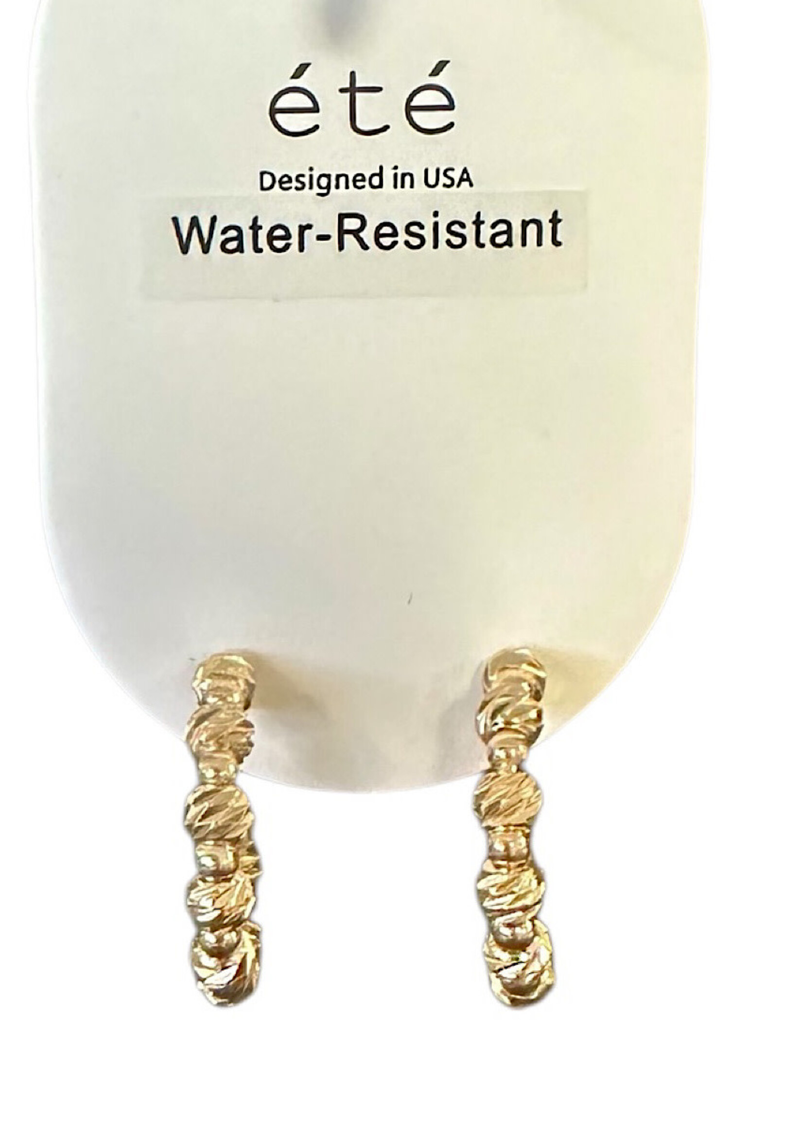 Twisted Gold Bead Hoop Earrings Water Resistant