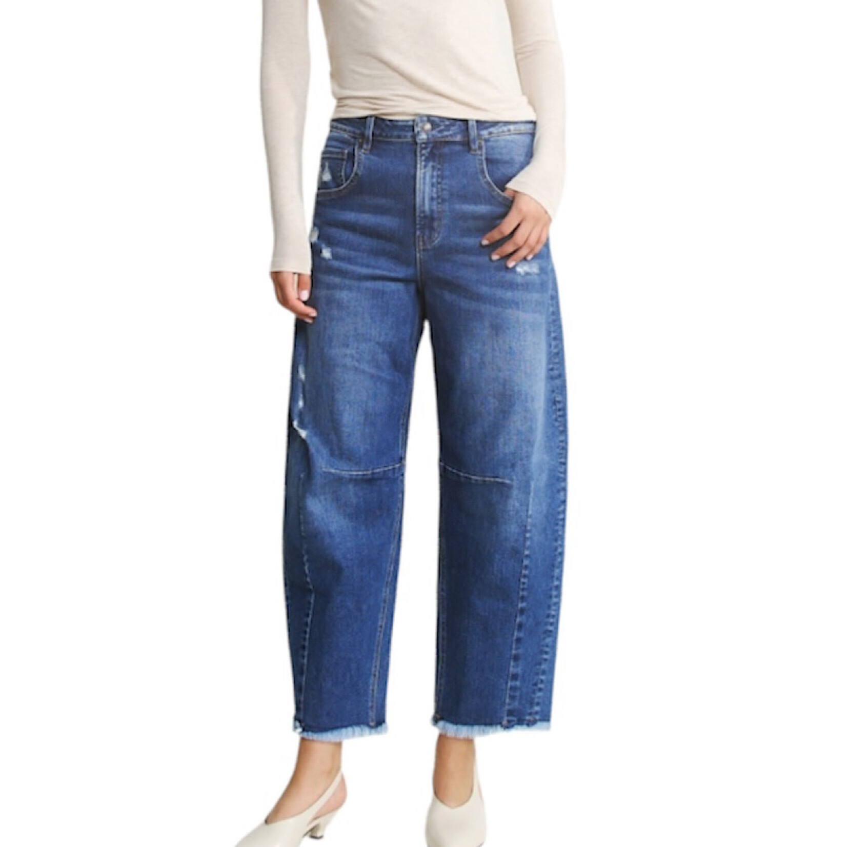 Mica Denim MICA MDP-W3237 Med Saphire Super High Distressed Ankle Barrel Leg