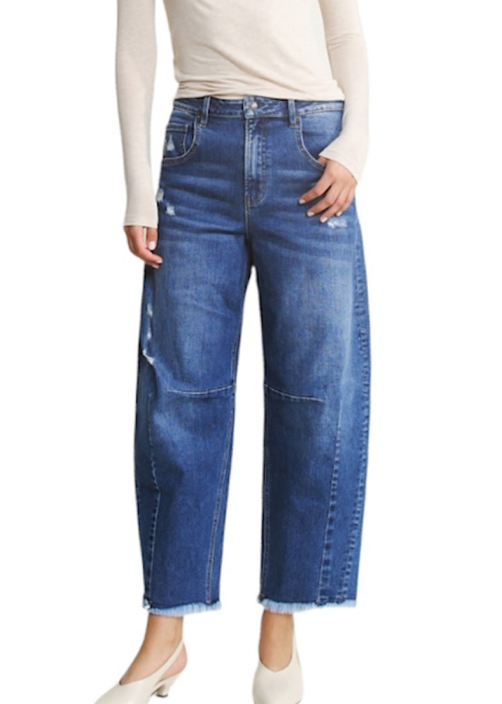 Mica Denim MICA MDP-W3237 Med Saphire Super High Distressed Ankle Barrel Leg