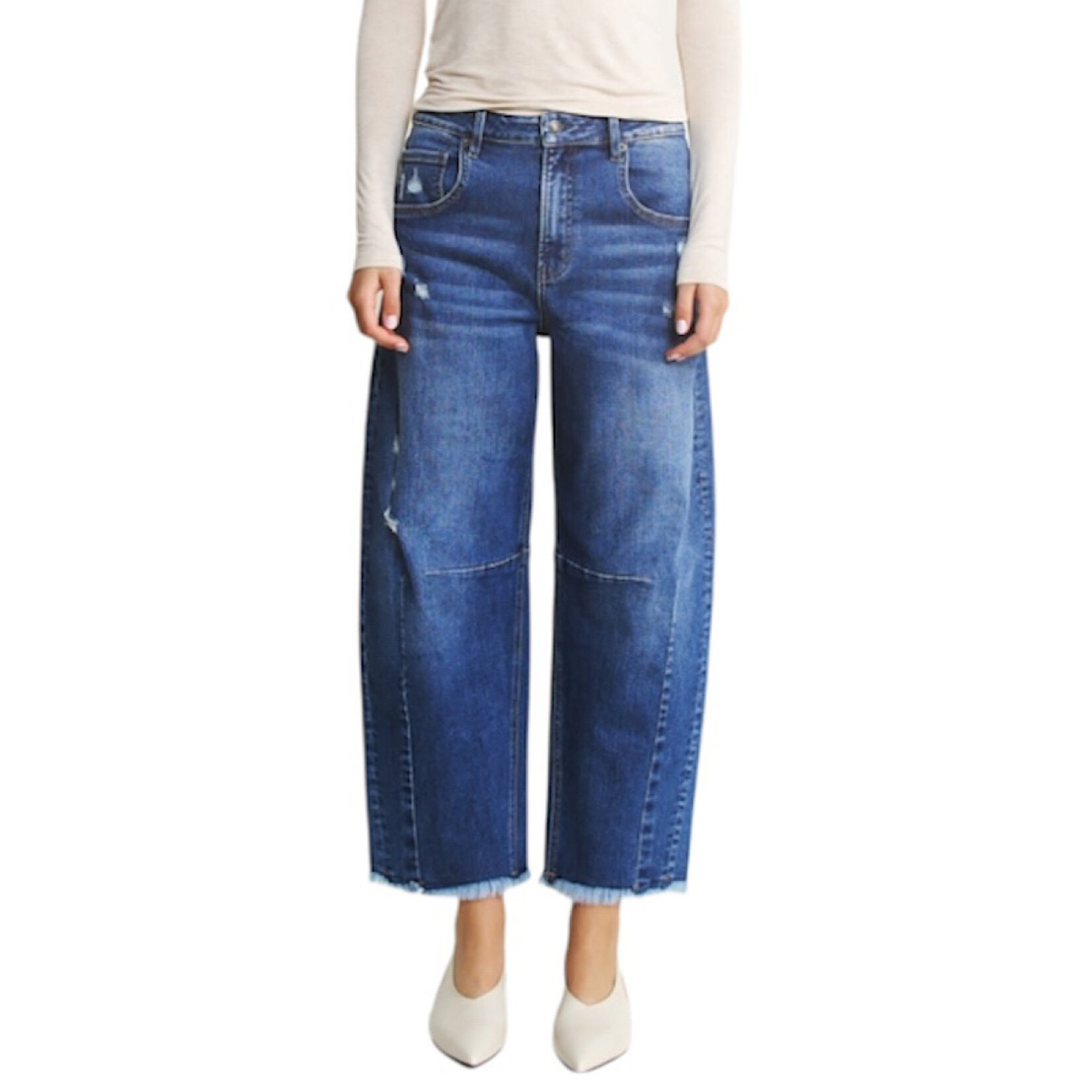 Mica Denim MICA MDP-W3237 Med Saphire Super High Distressed Ankle Barrel Leg