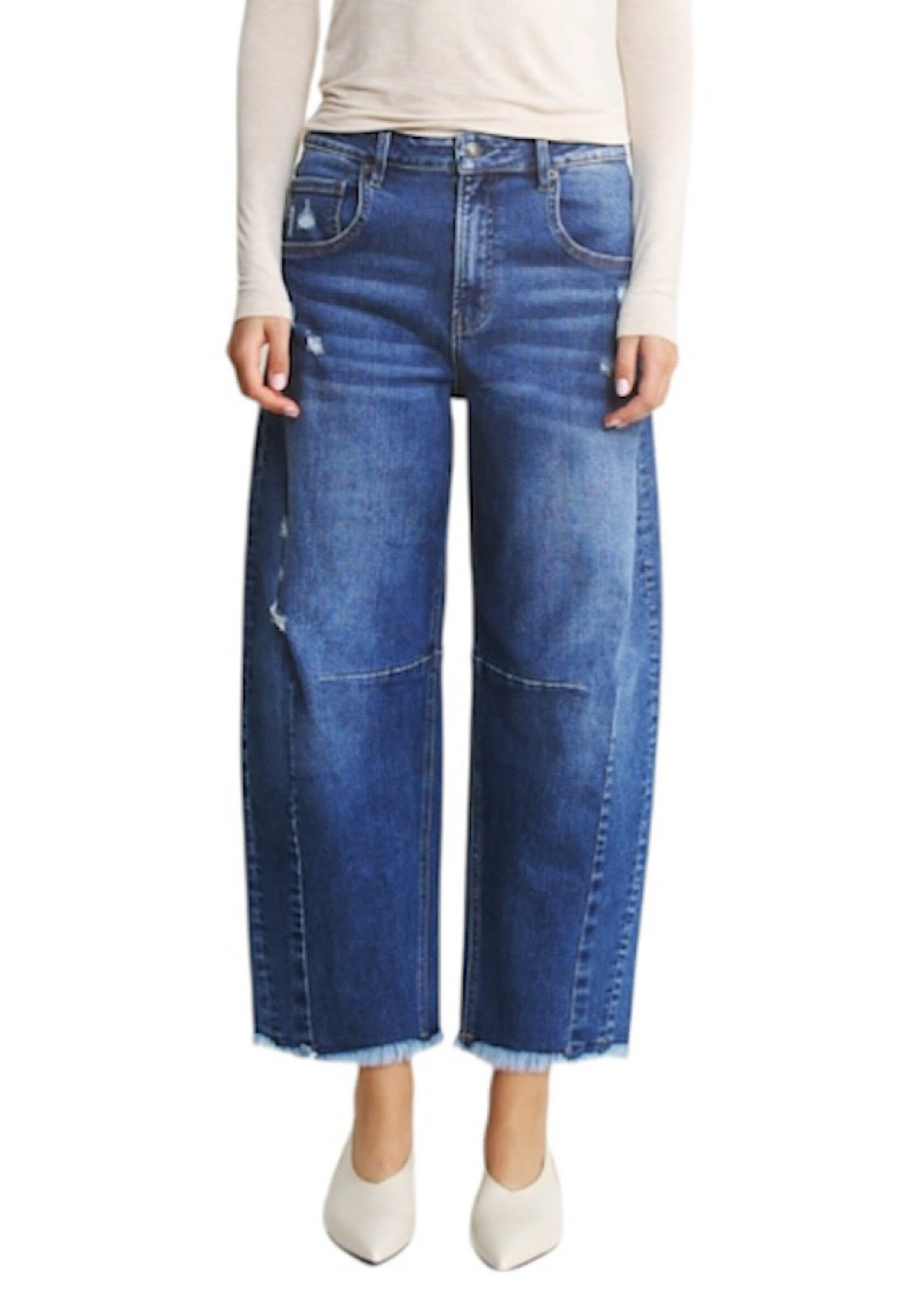 Mica Denim MICA MDP-W3237 Med Saphire Super High Distressed Ankle Barrel Leg