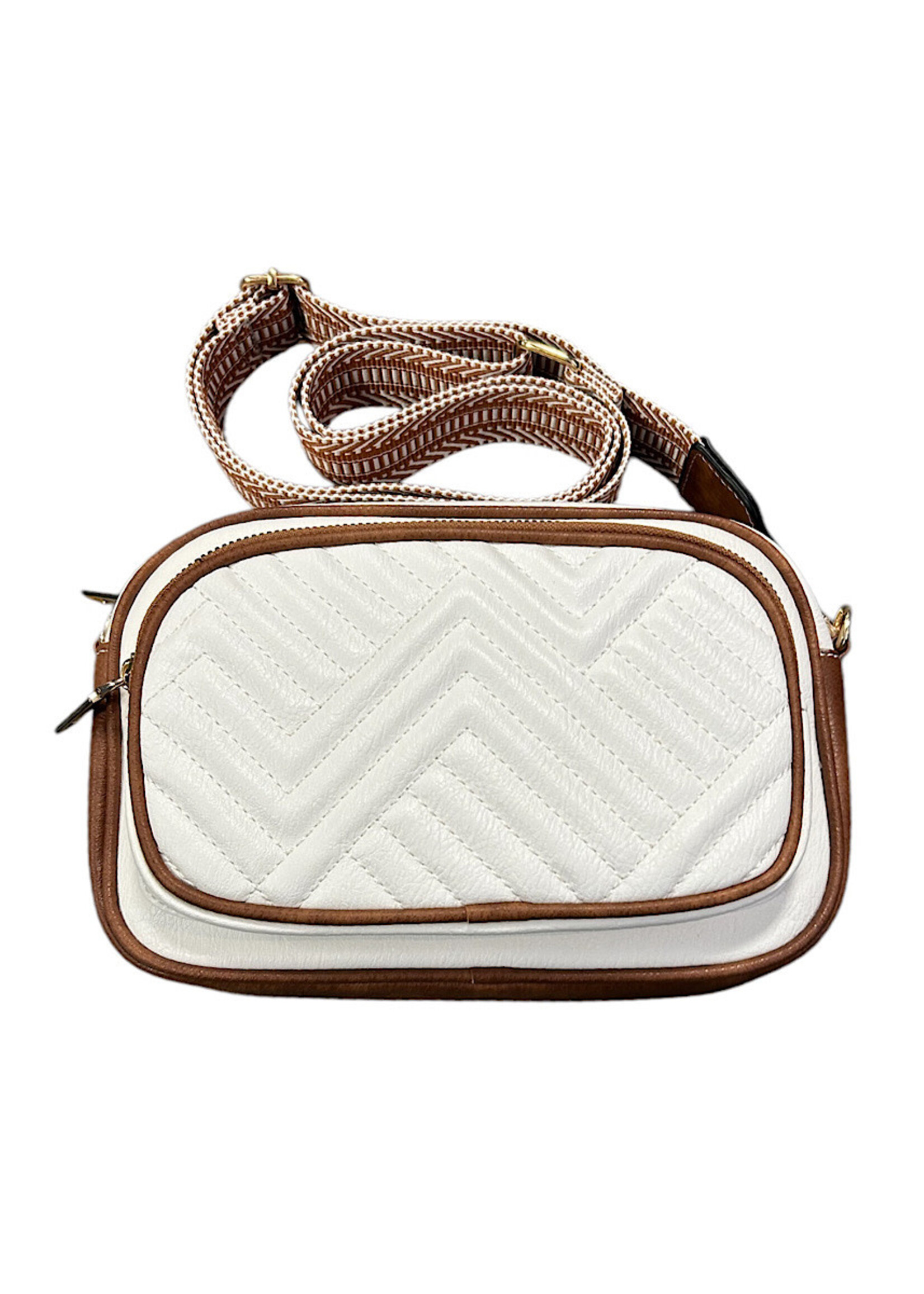 White/Brown Detailed White Crossbody Bag
