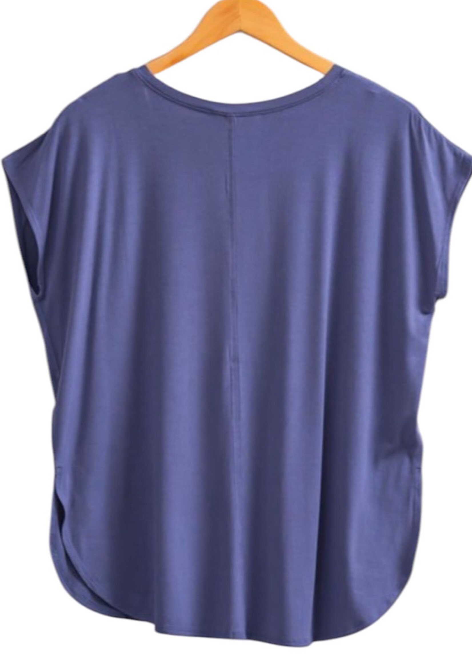 Dusty Indigo Dolman Sleeve Top with Round Neck