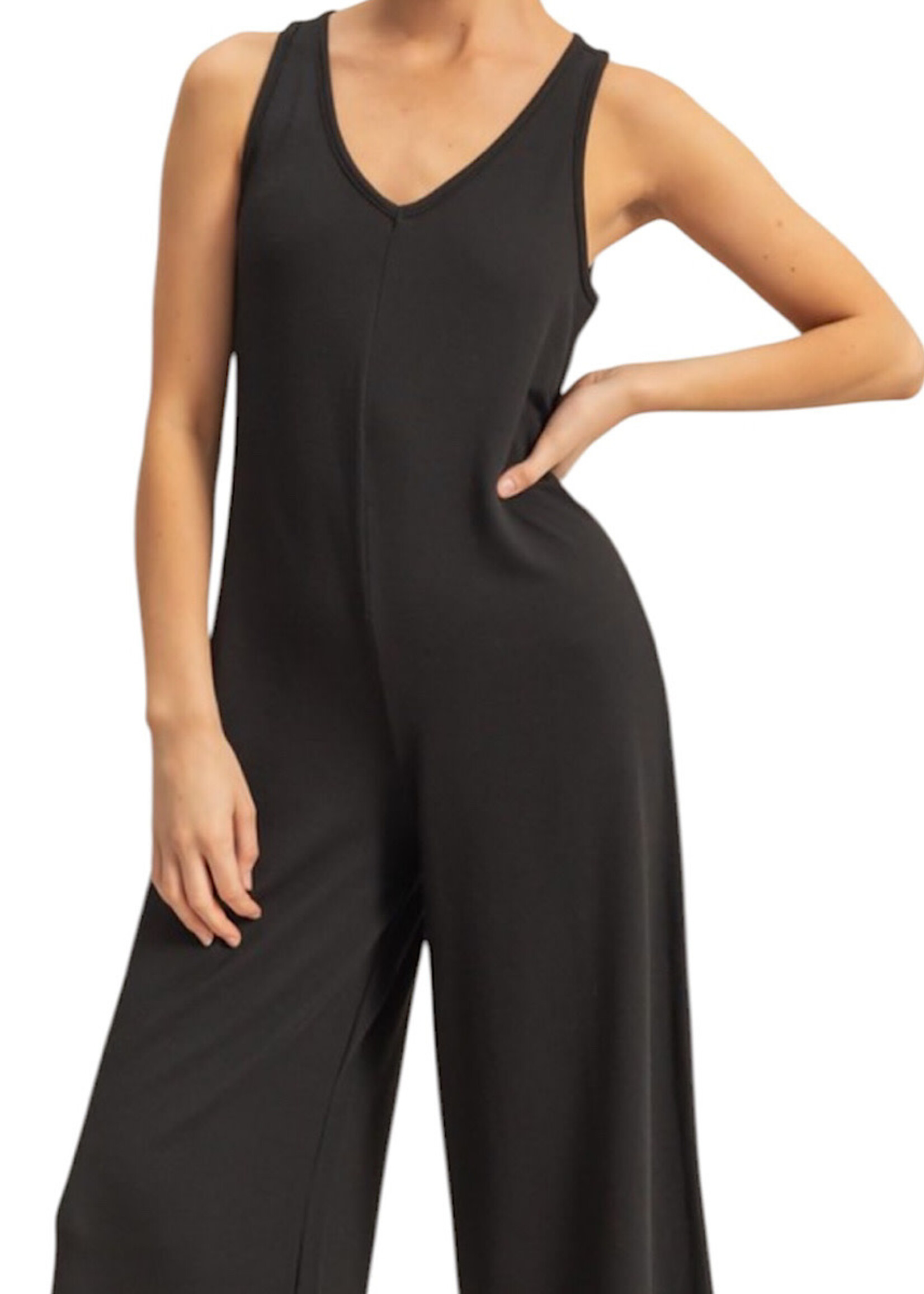 Black V-Neck Sleeveless Wide Leg Jumpsuit